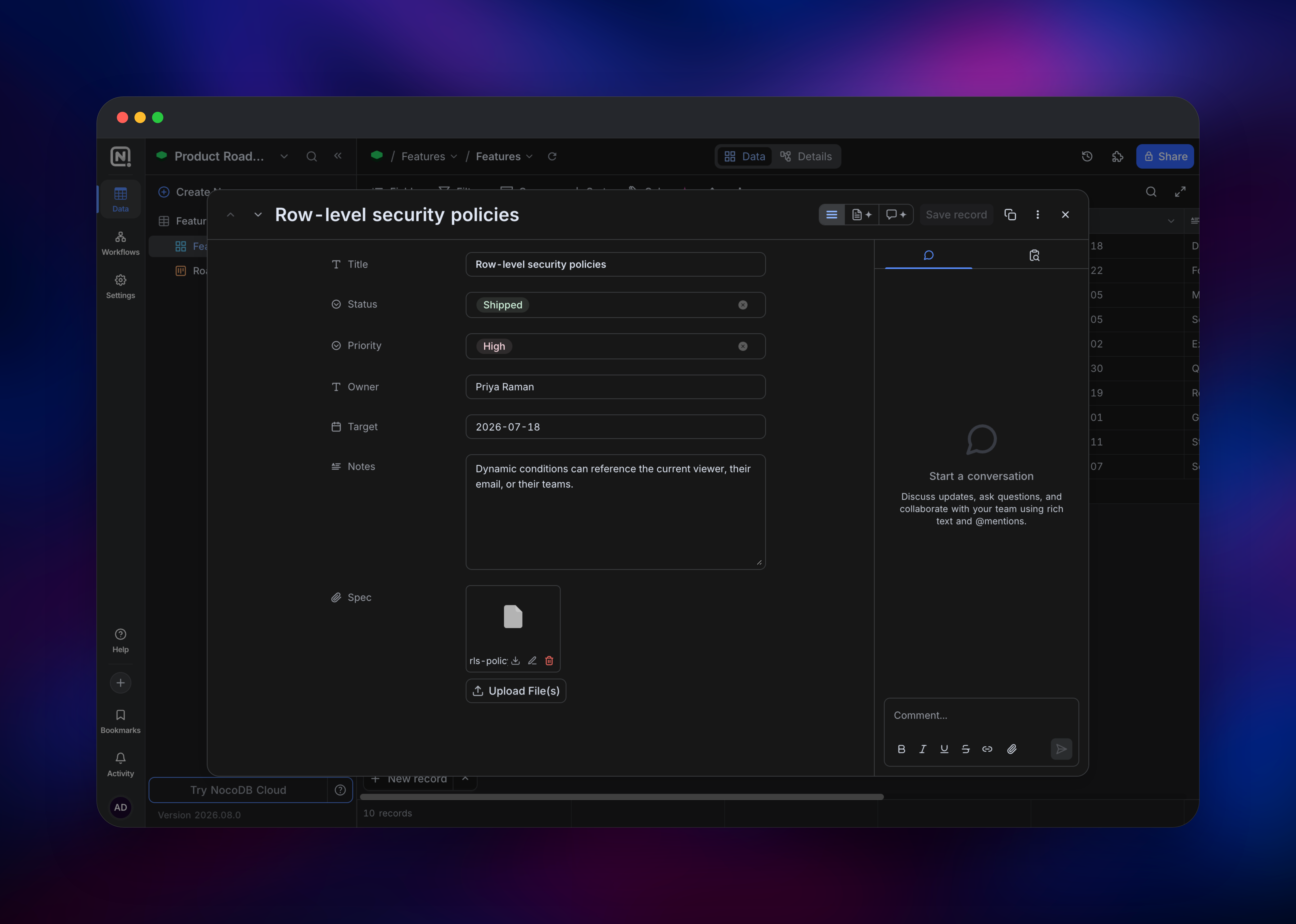 NocoDB dashboard screenshot 1
