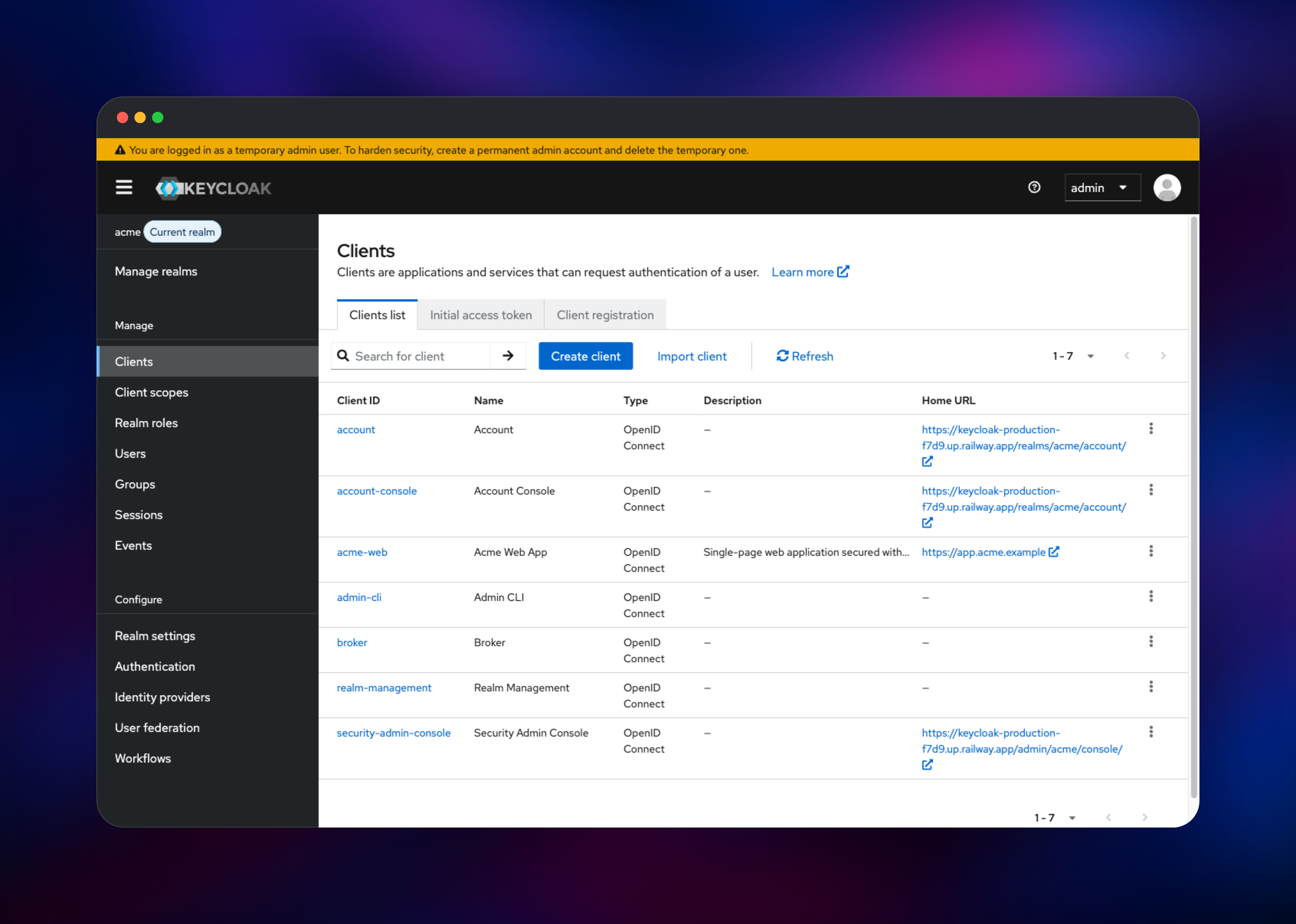 Keycloak dashboard screenshot 3