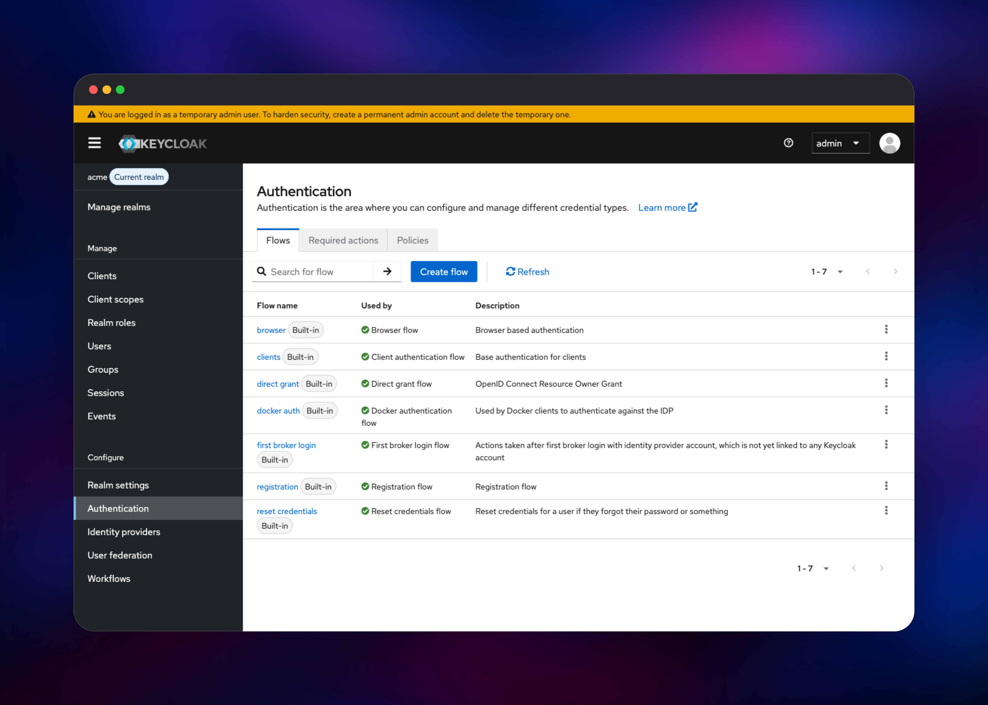Keycloak dashboard screenshot 2