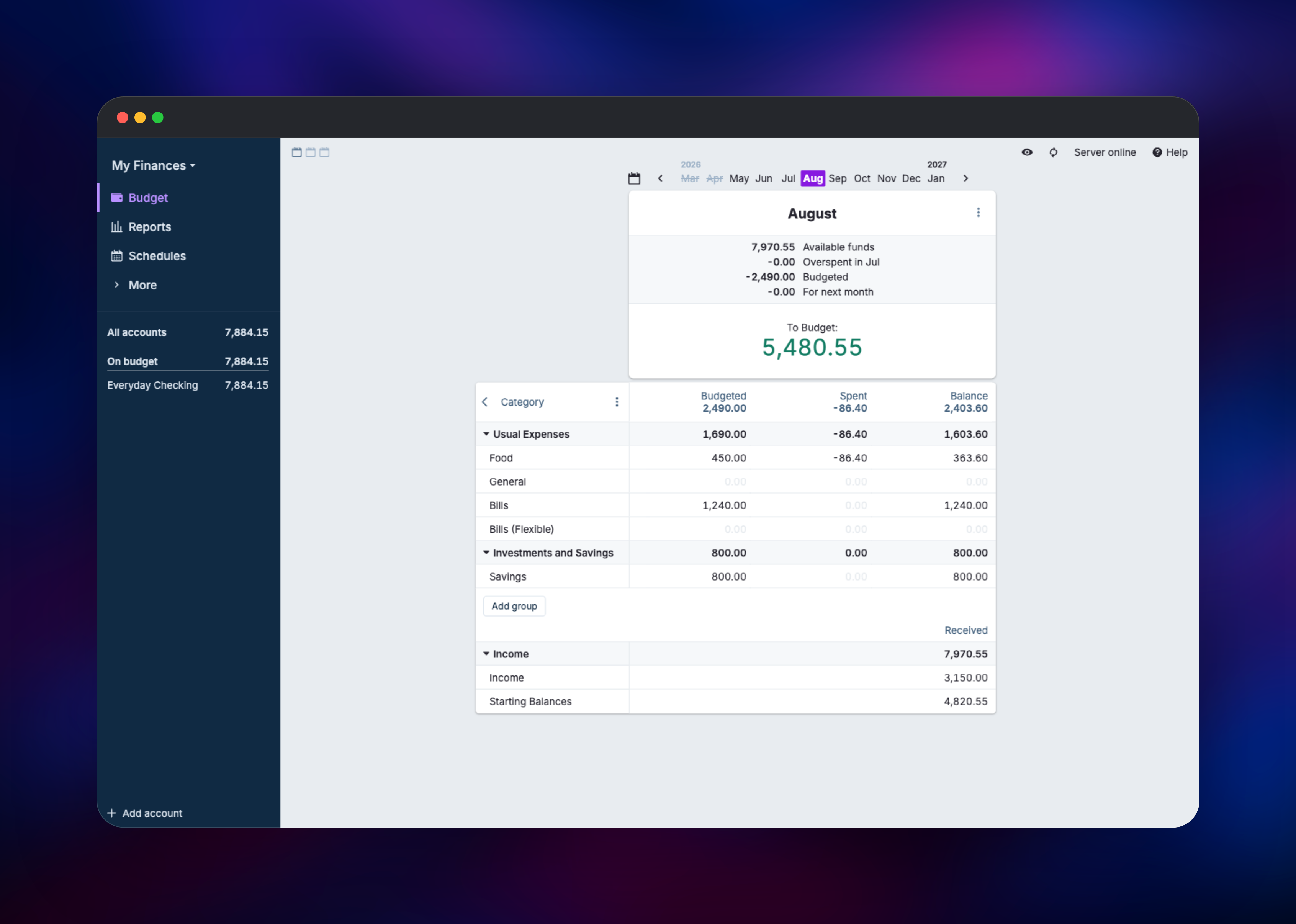 Actual Budget dashboard screenshot 1