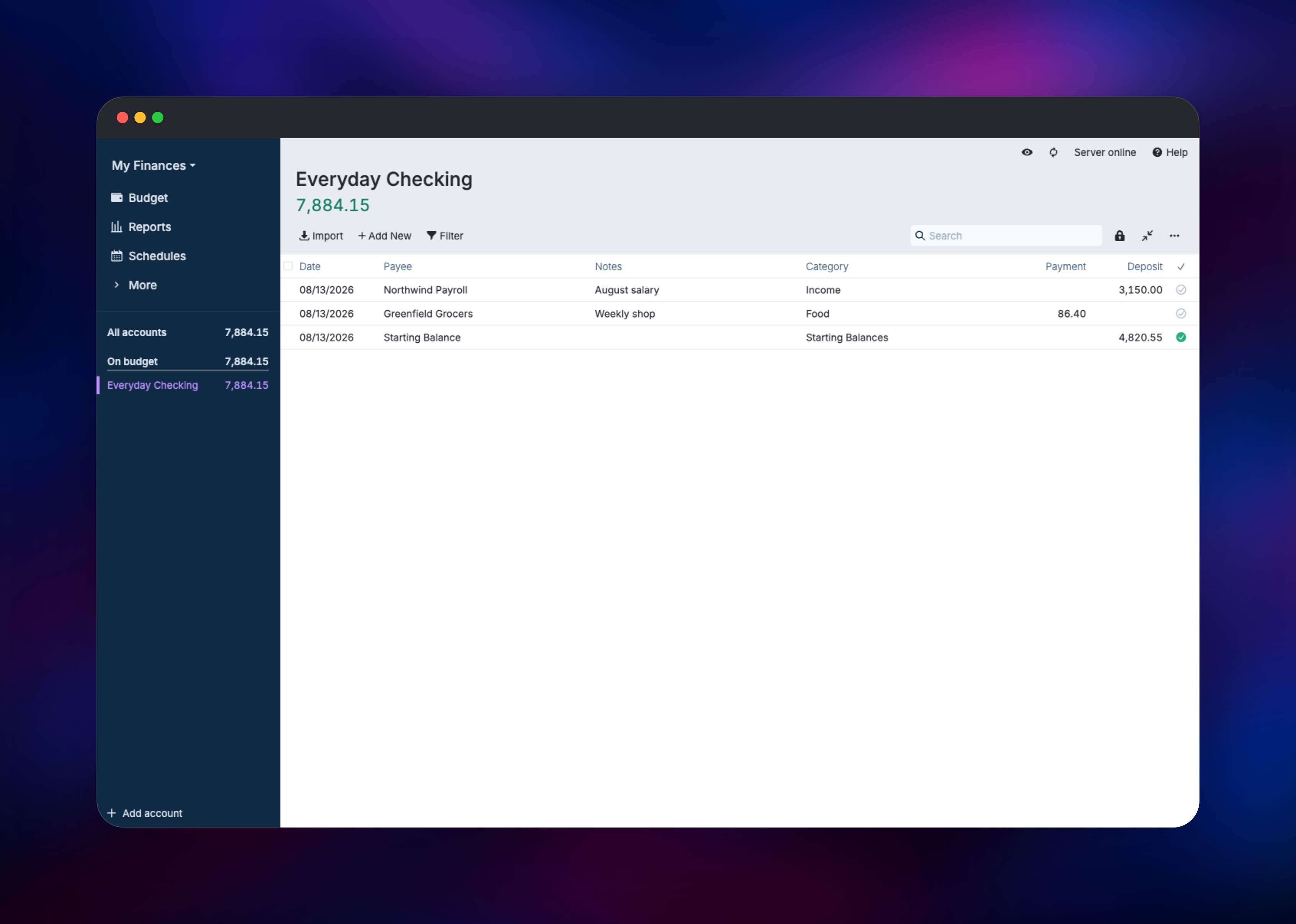 Actual Budget dashboard screenshot 3