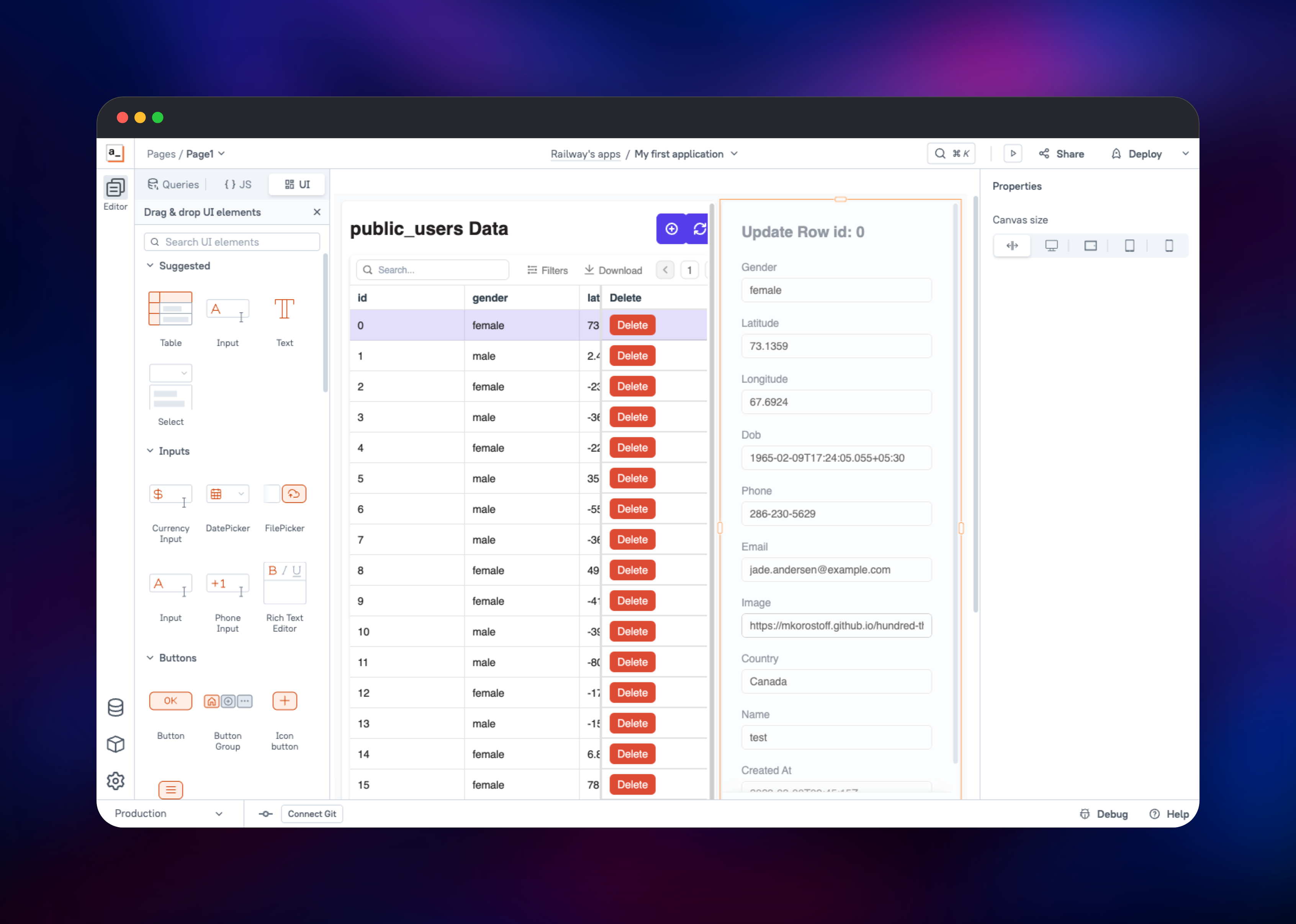 Appsmith dashboard screenshot 1