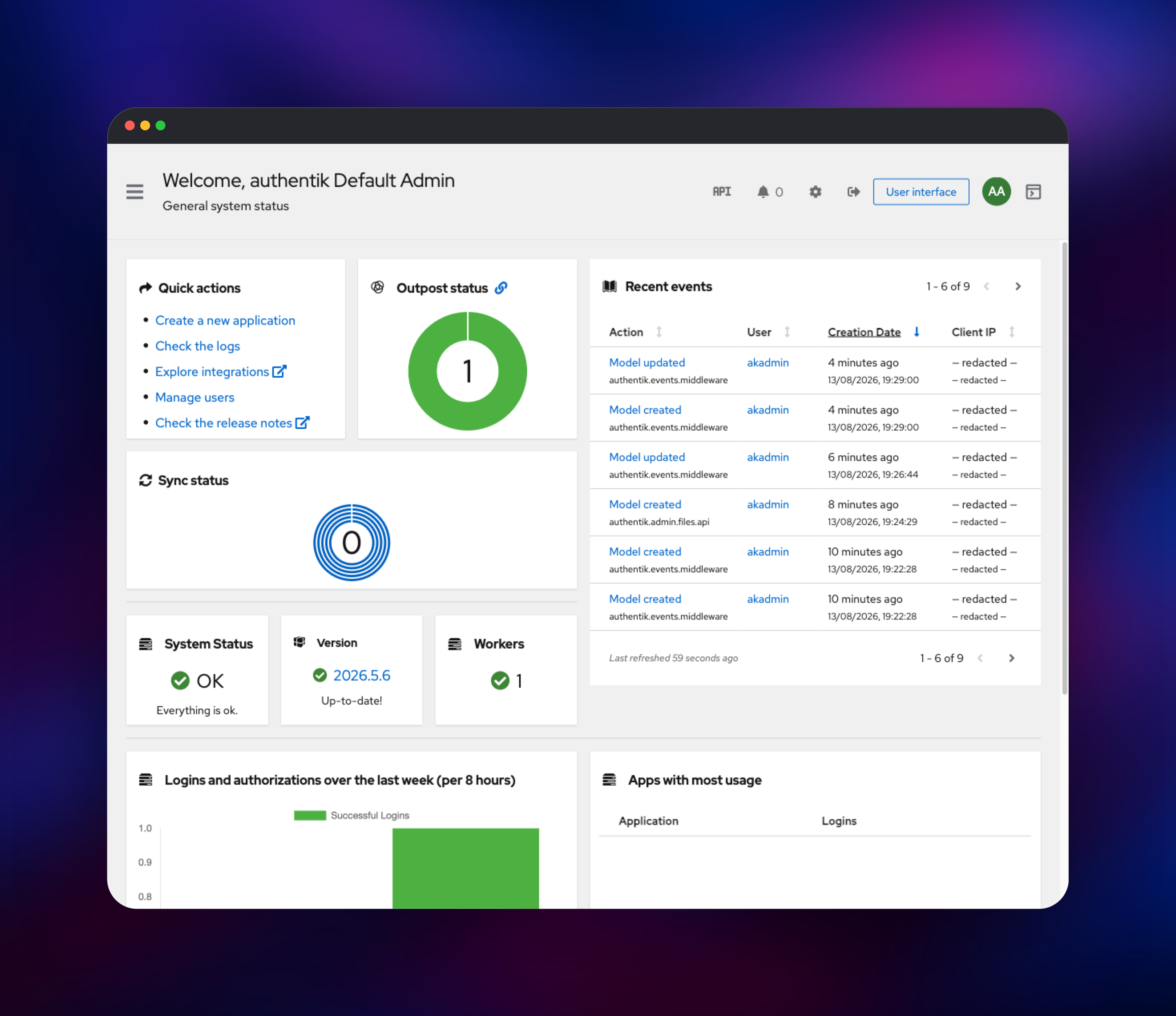 authentik dashboard screenshot 2