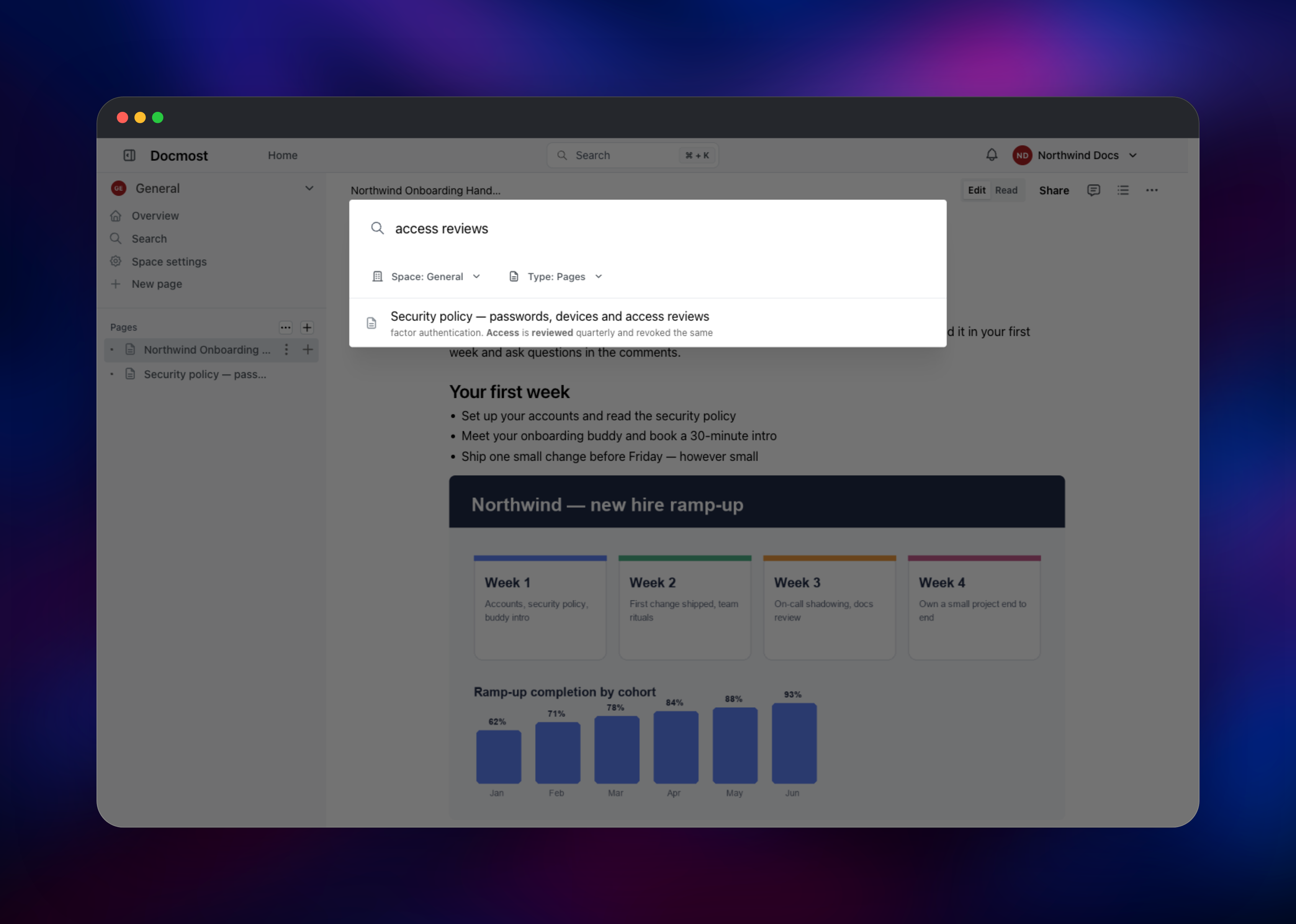 Docmost full-text search finding a security policy page