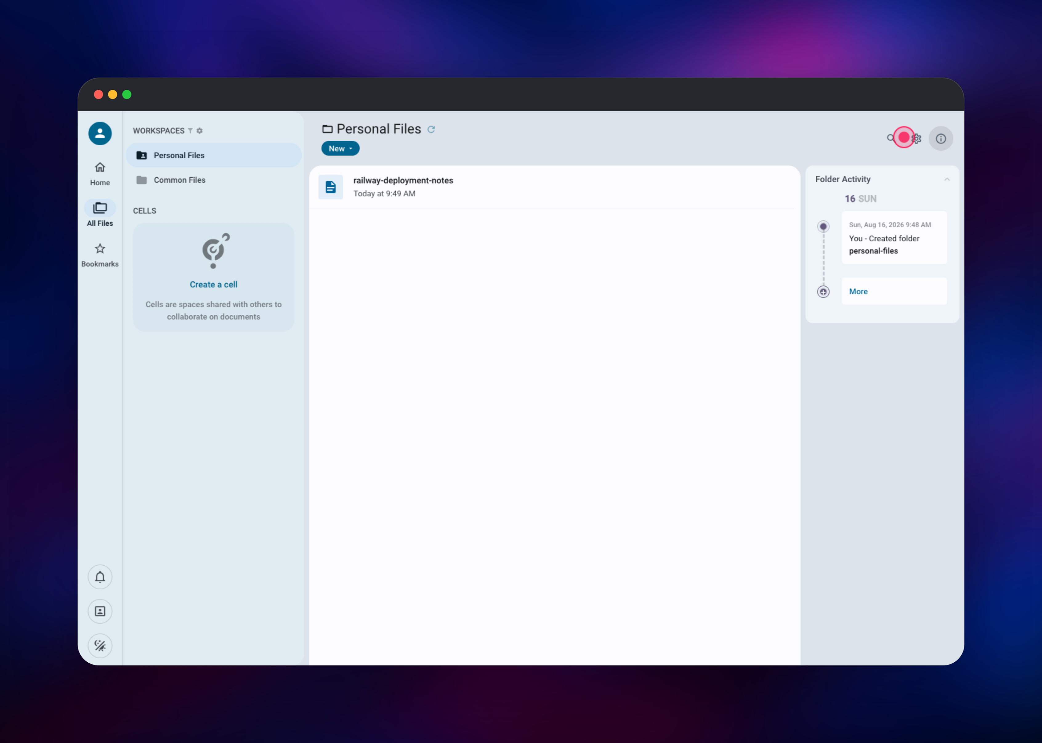 Pydio Cells personal workspace listing an uploaded text file