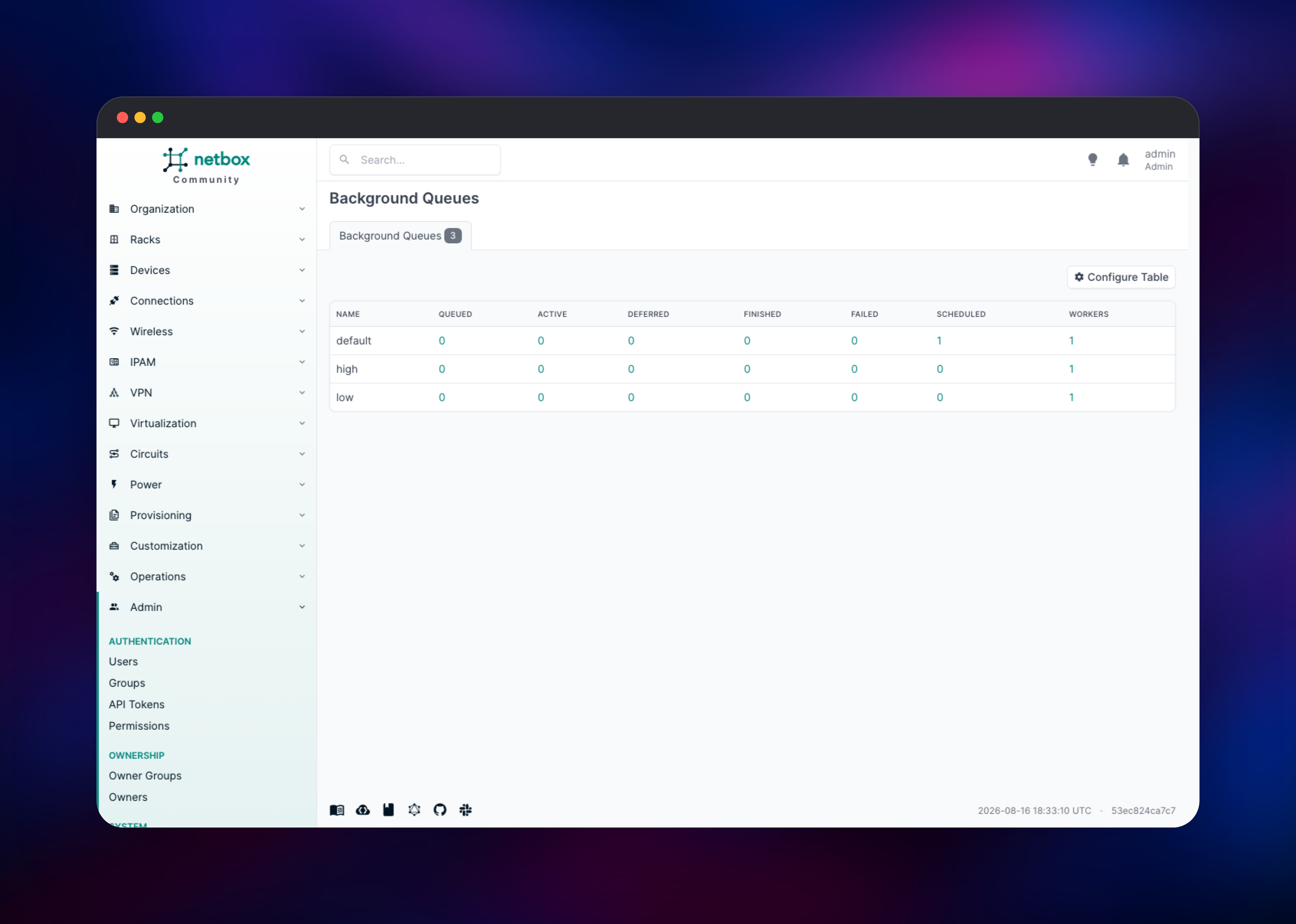 NetBox background queues with an active worker and scheduled job