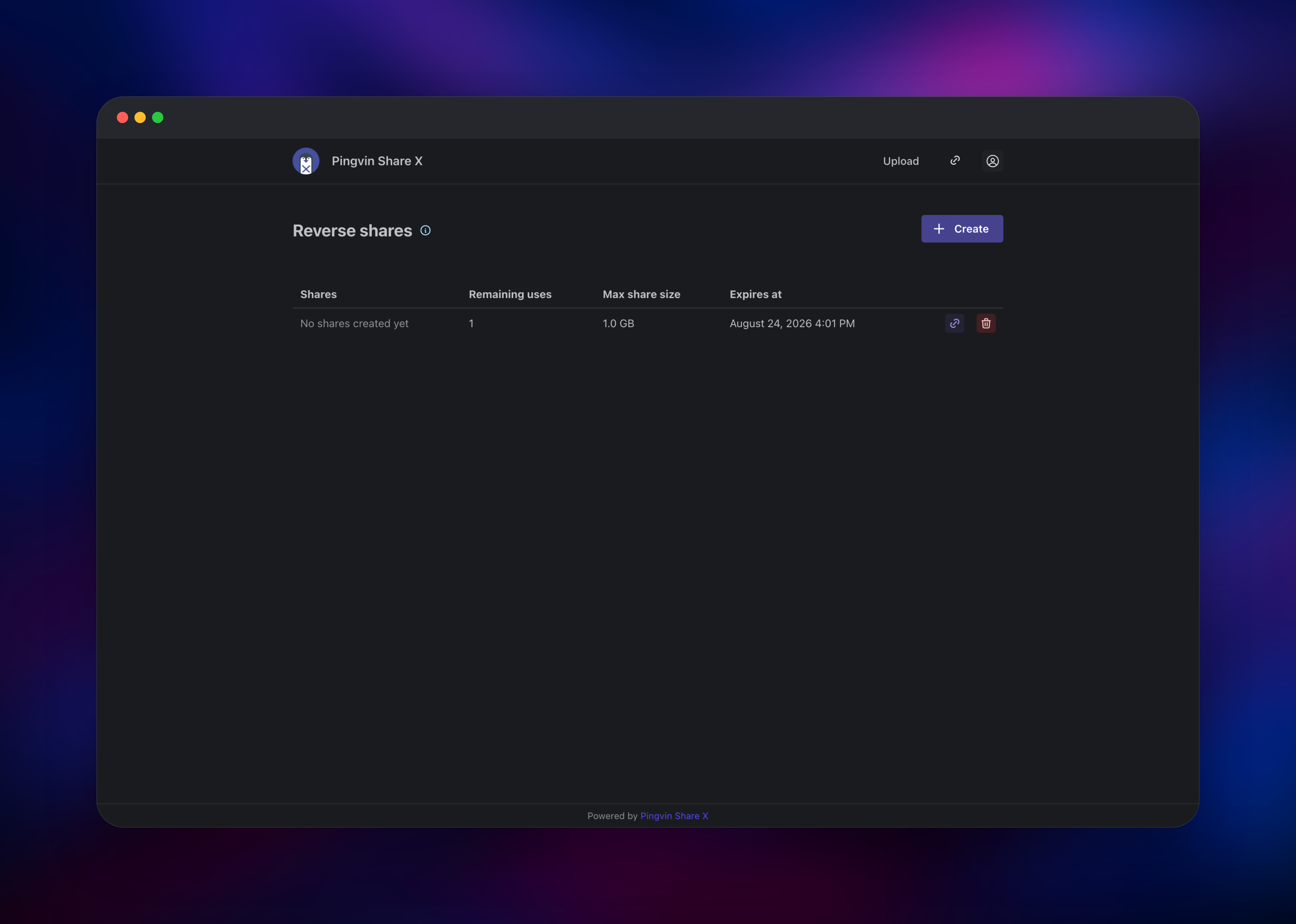Pingvin Share X reverse share link awaiting an upload