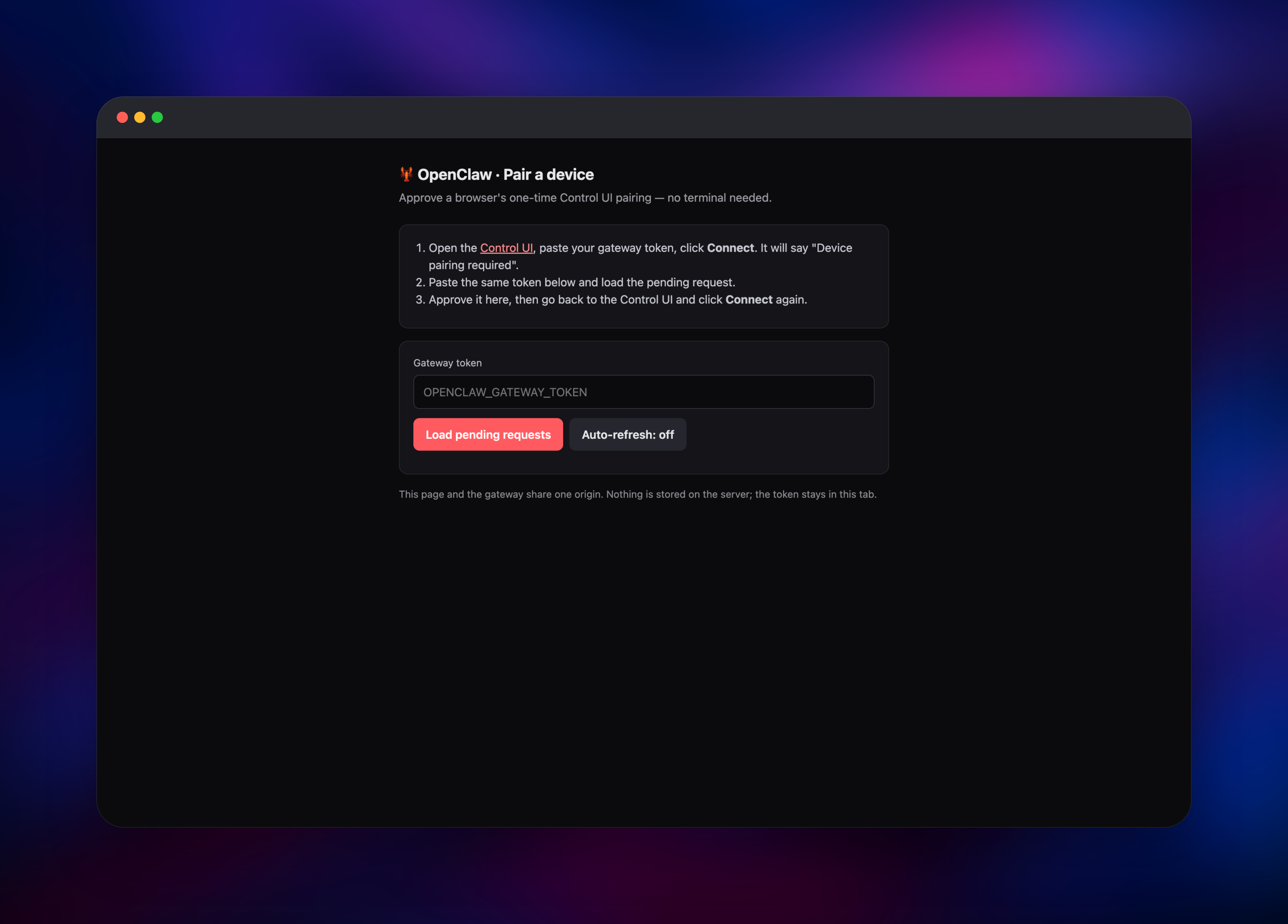 OpenClaw browser helper for approving Control UI device pairing