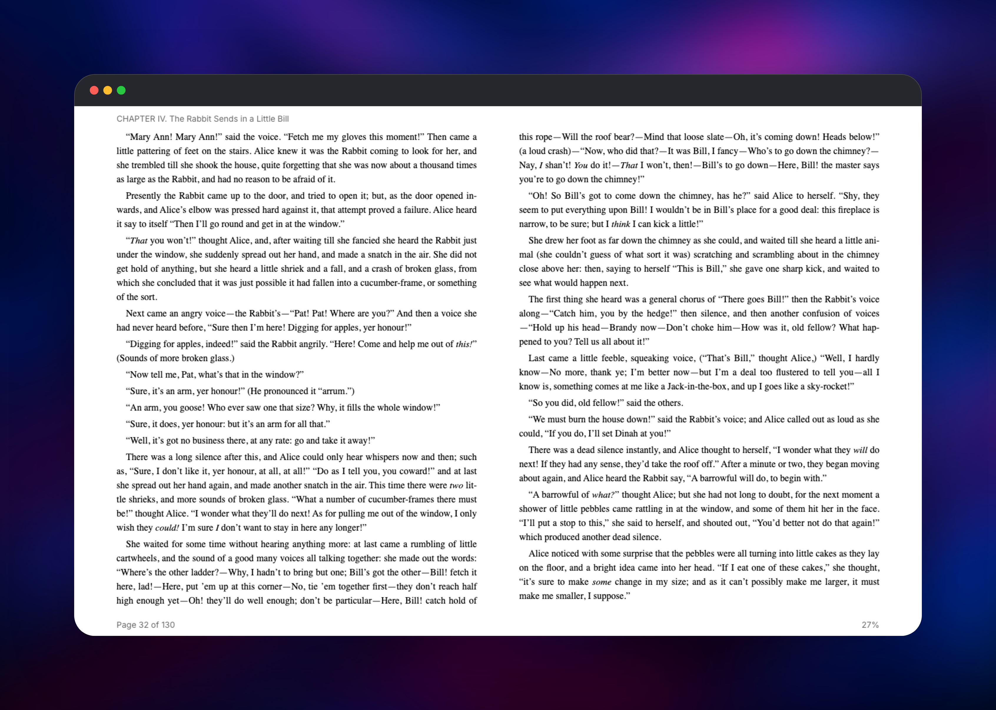 BookOrbit web reader paginating Alice in Wonderland
