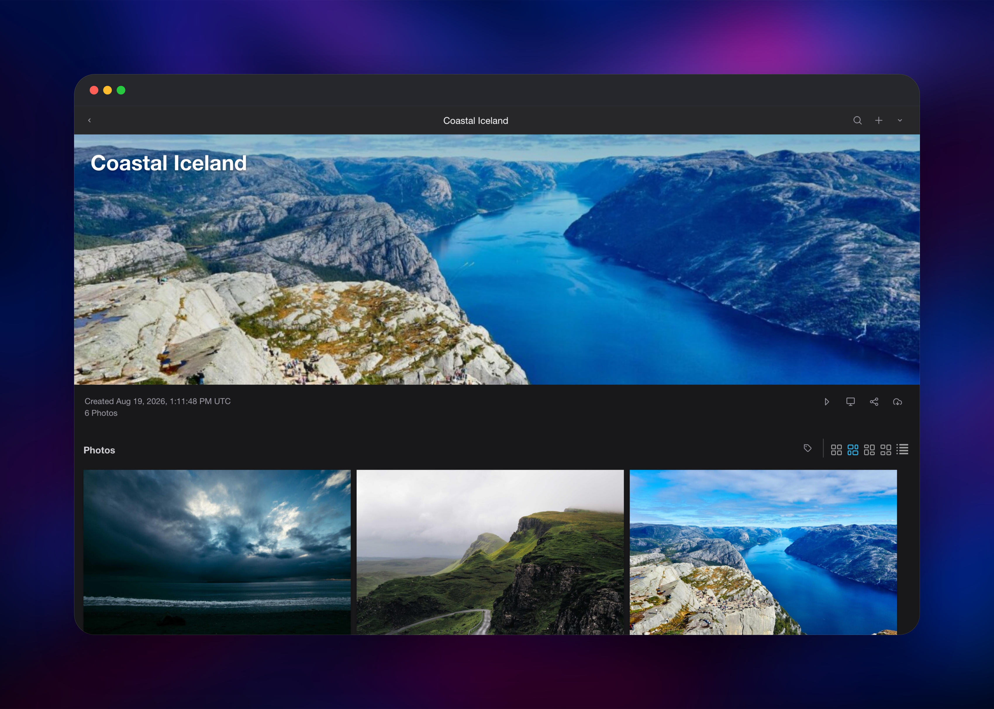 Lychee album page showing six landscape photographs