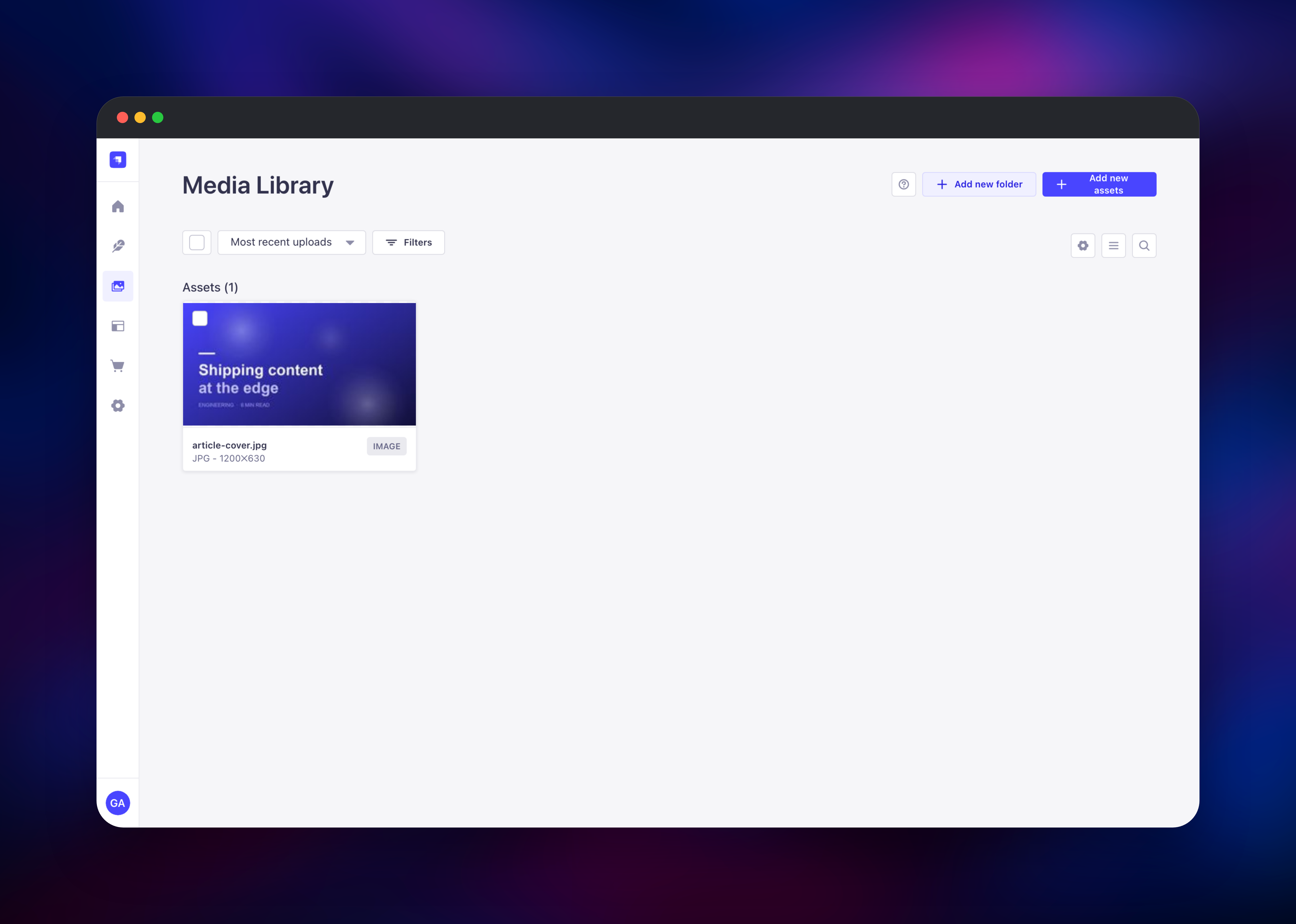 Strapi Media Library showing an image stored on object storage