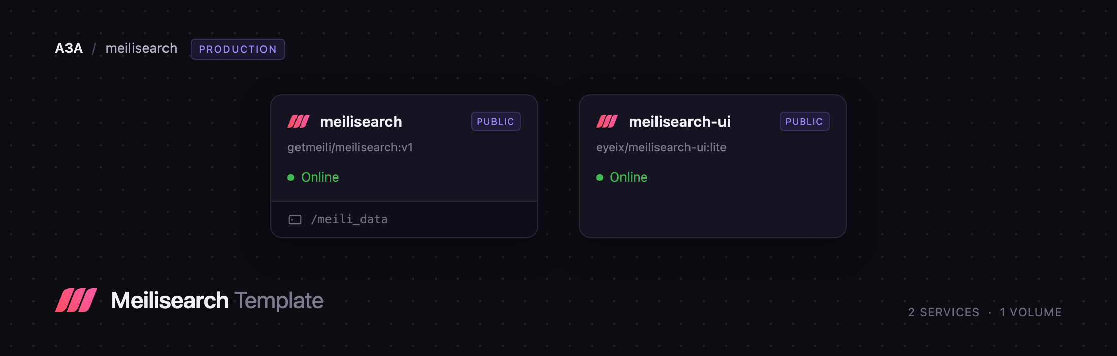 Diagram of the Meilisearch engine and dashboard services on Railway