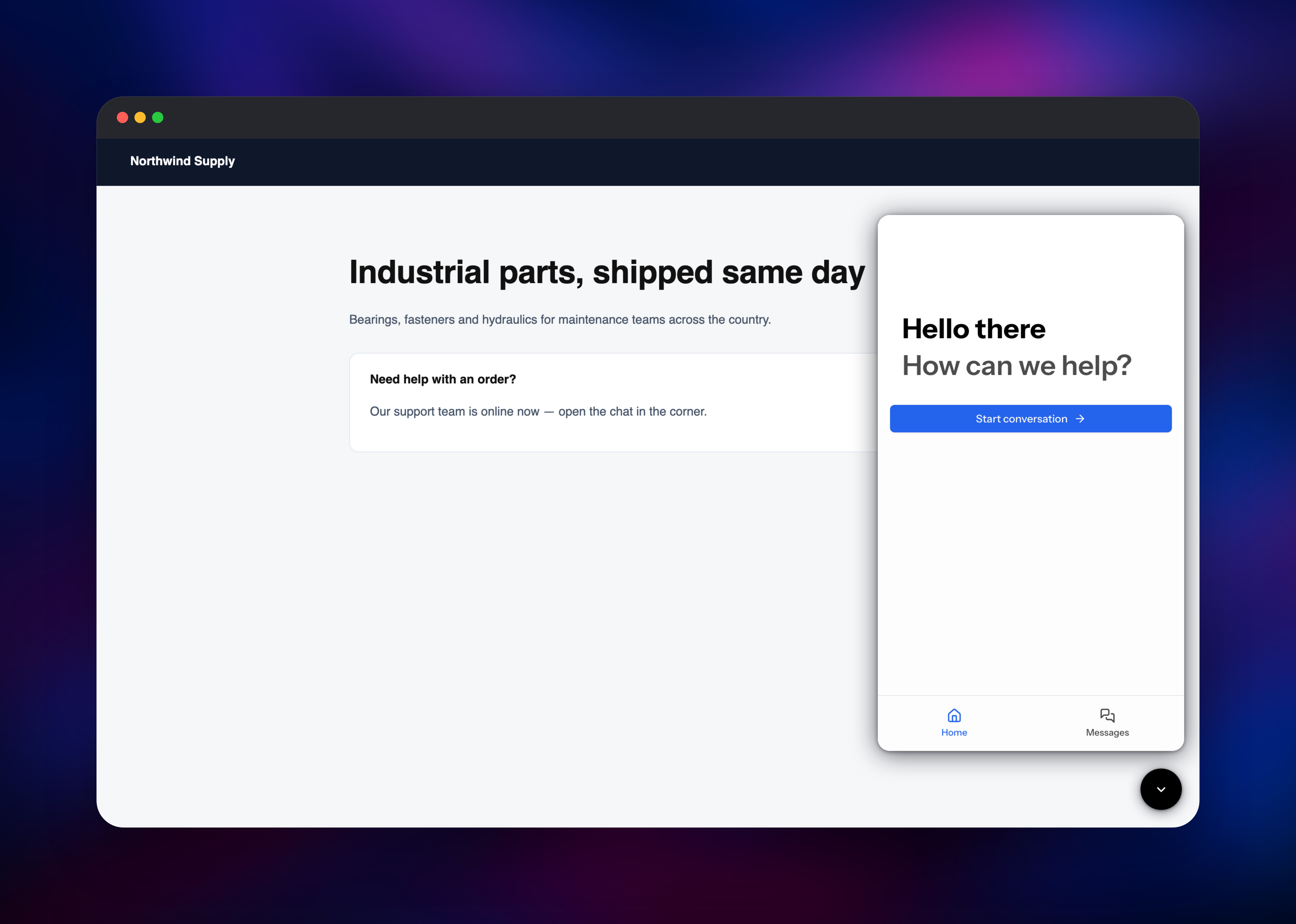 Libredesk chat widget opened on a company website