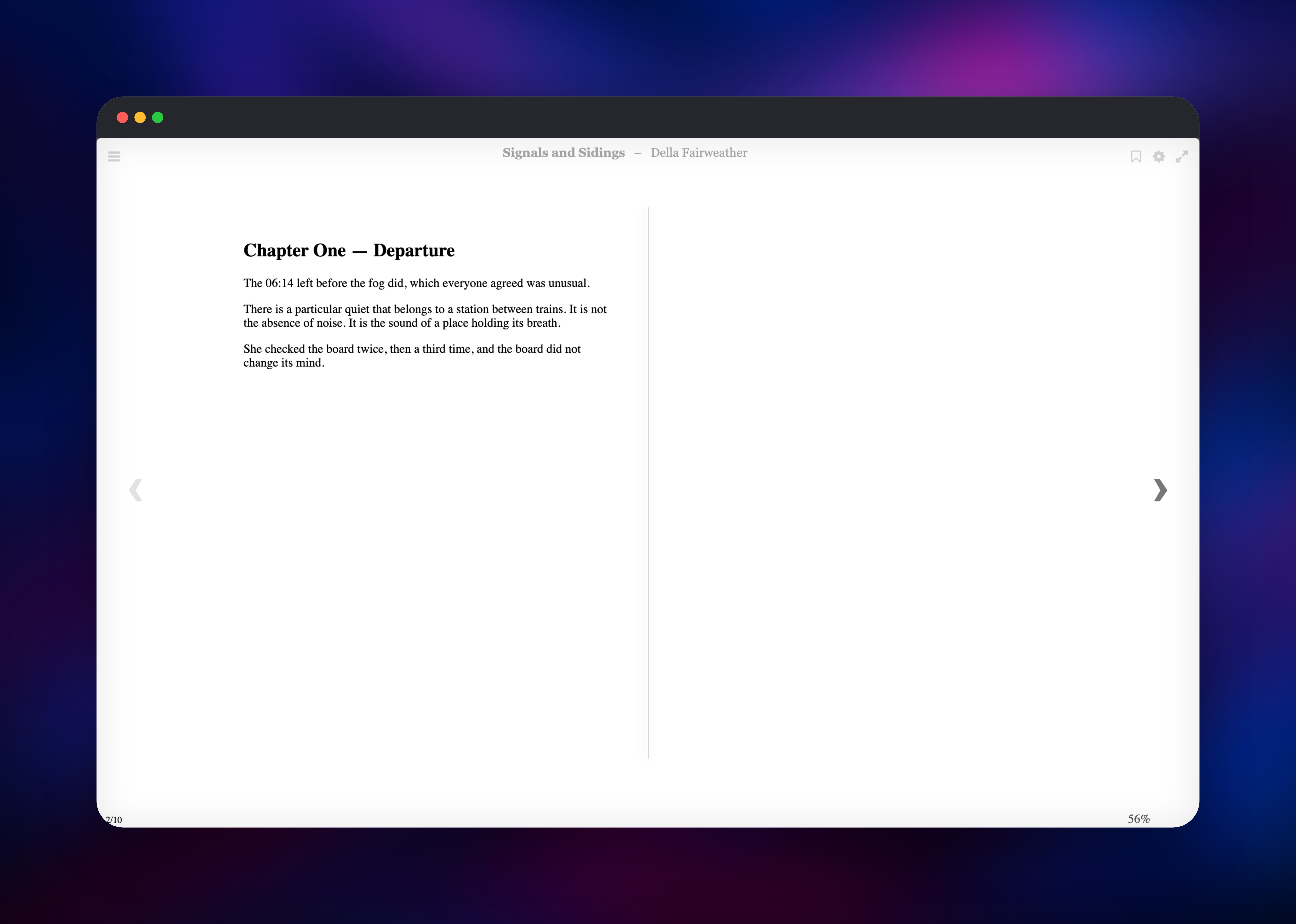 Calibre-Web in-browser EPUB reader open at a chapter