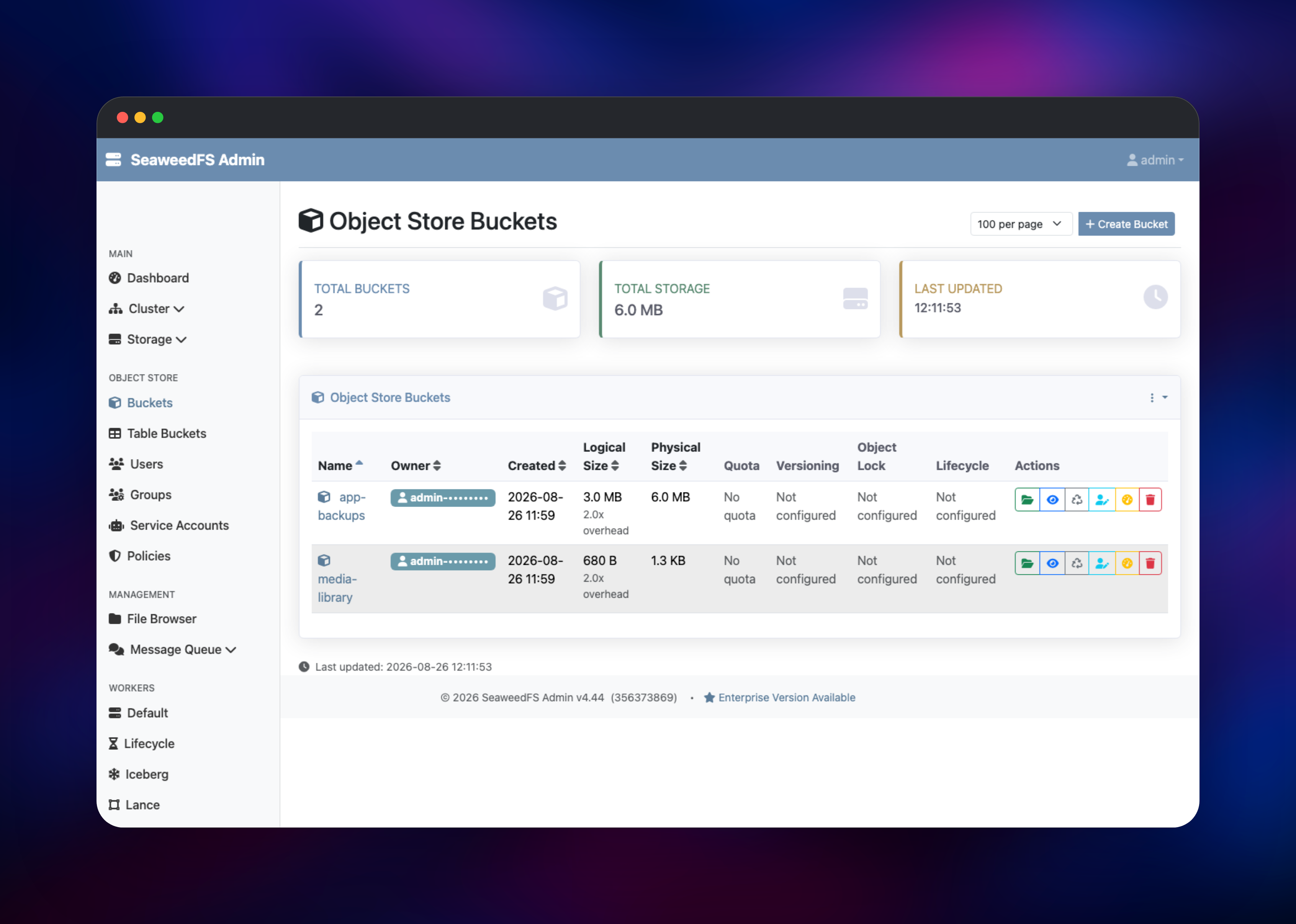 Object store buckets listing with replicated storage sizes