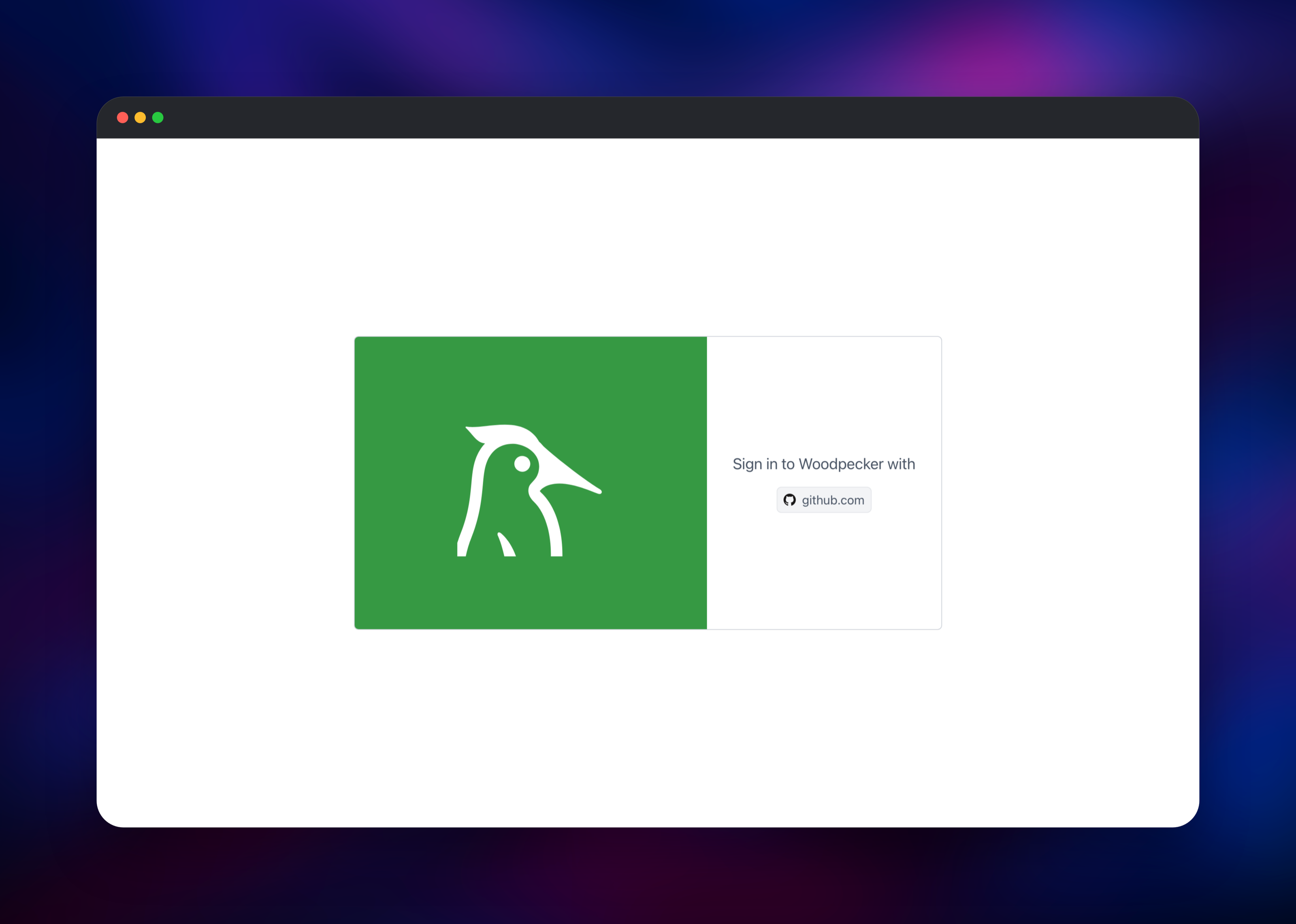Woodpecker sign-in screen offering GitHub as the forge