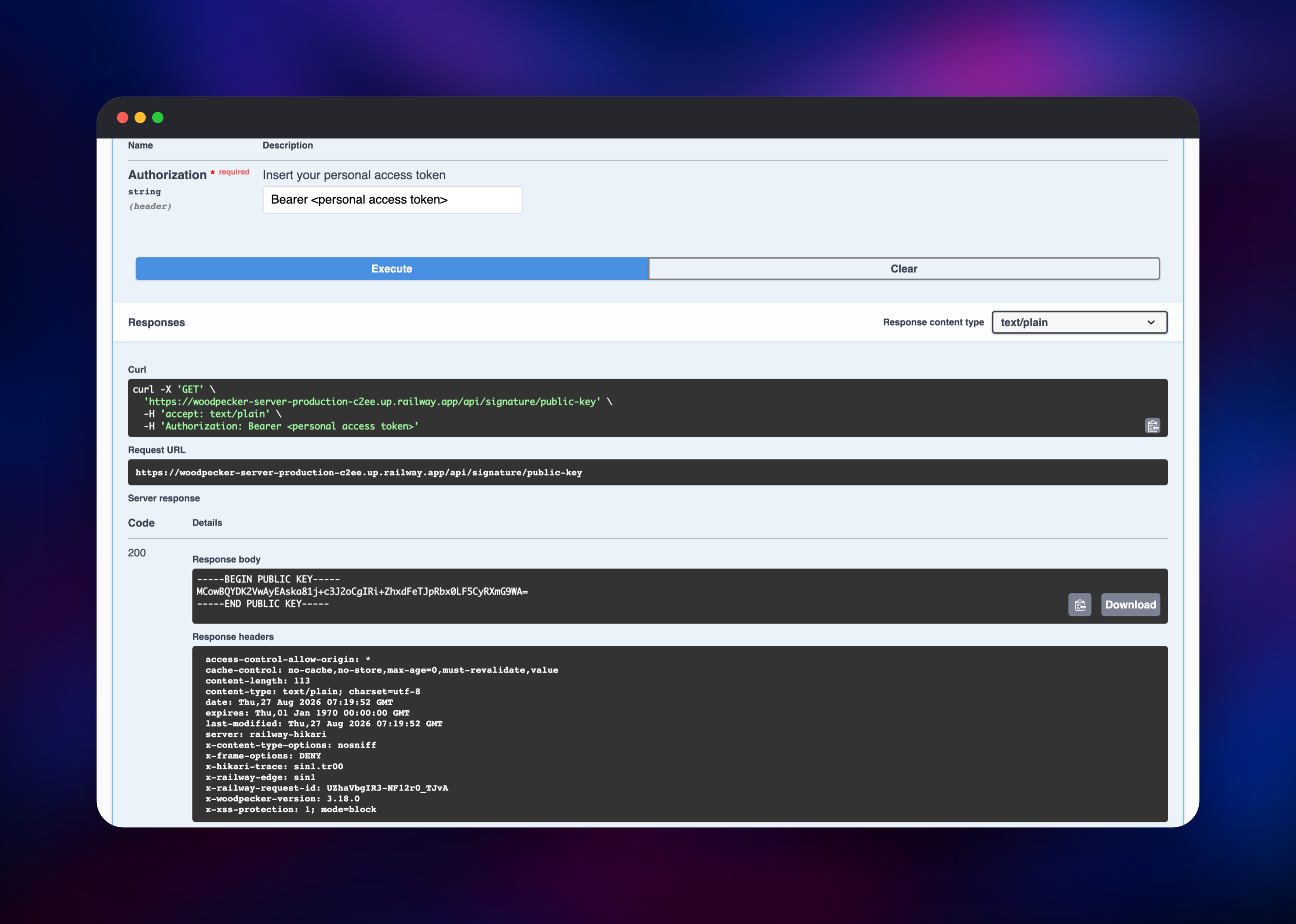 Live Woodpecker API call returning a 200 response