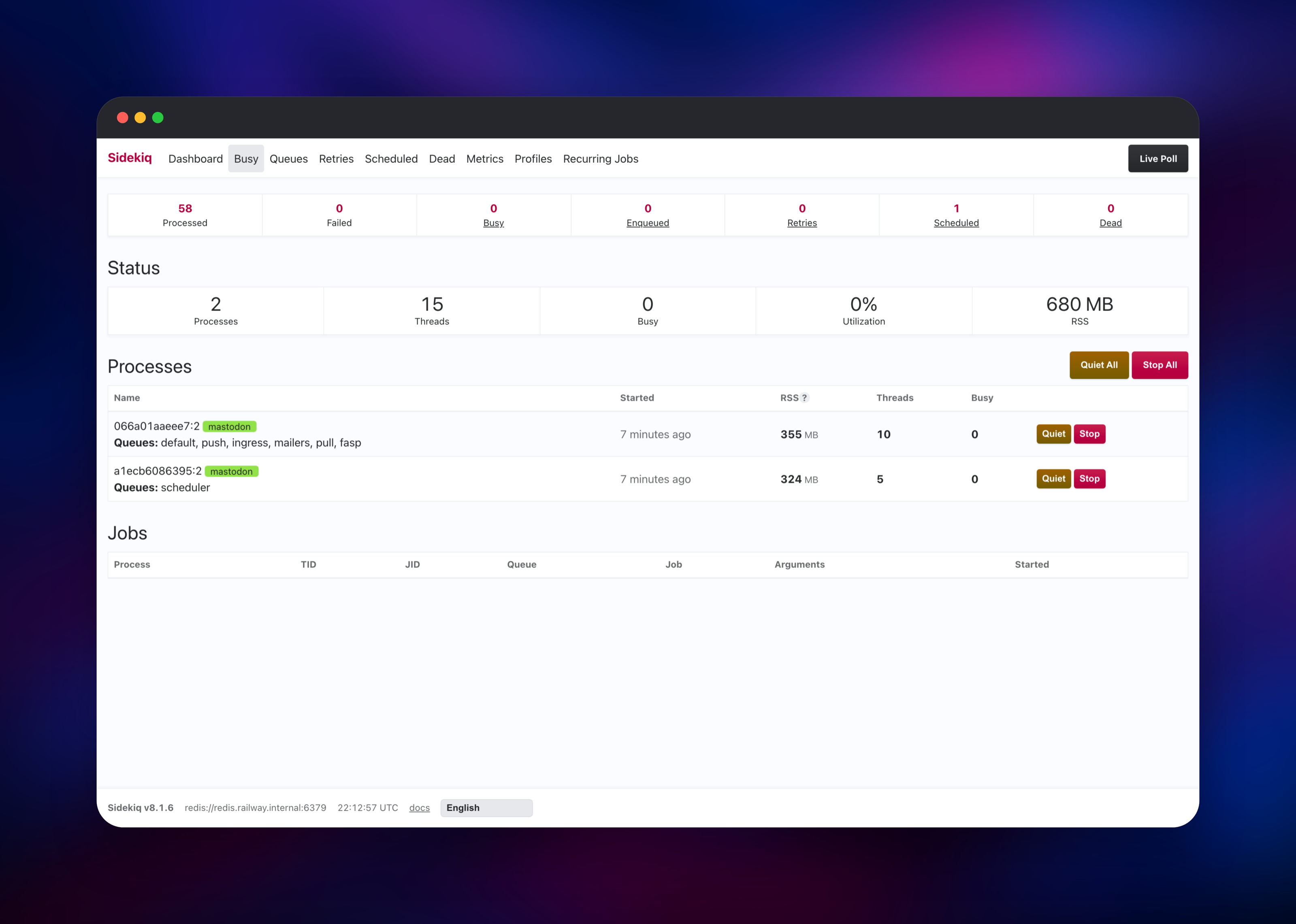 Sidekiq showing separate worker and scheduler queue processes