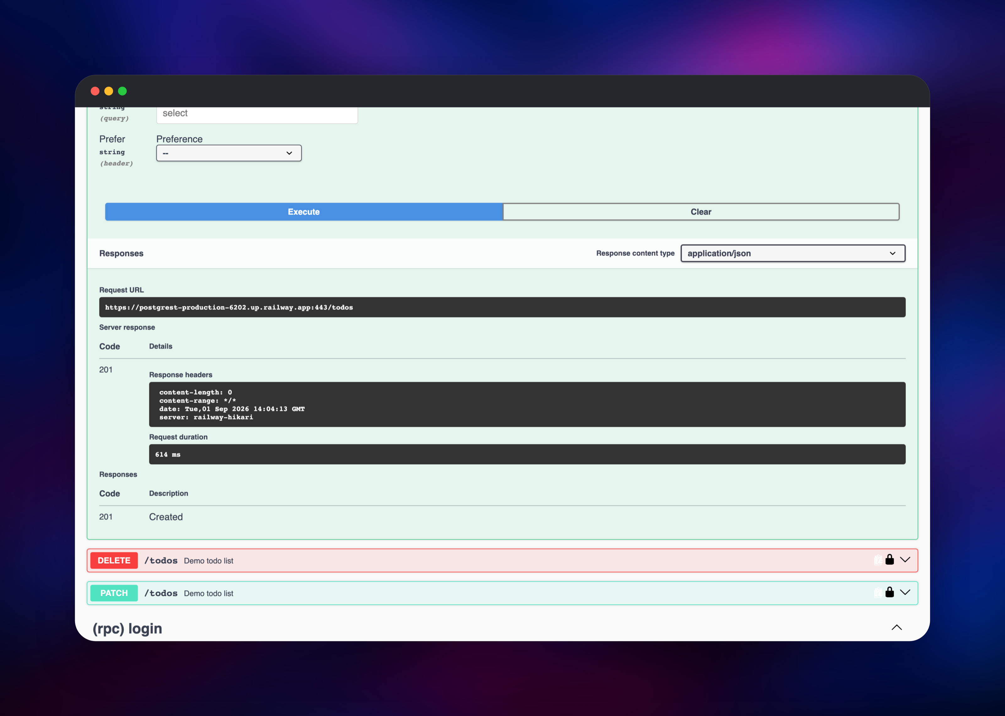 Authenticated POST /todos answering 201 Created