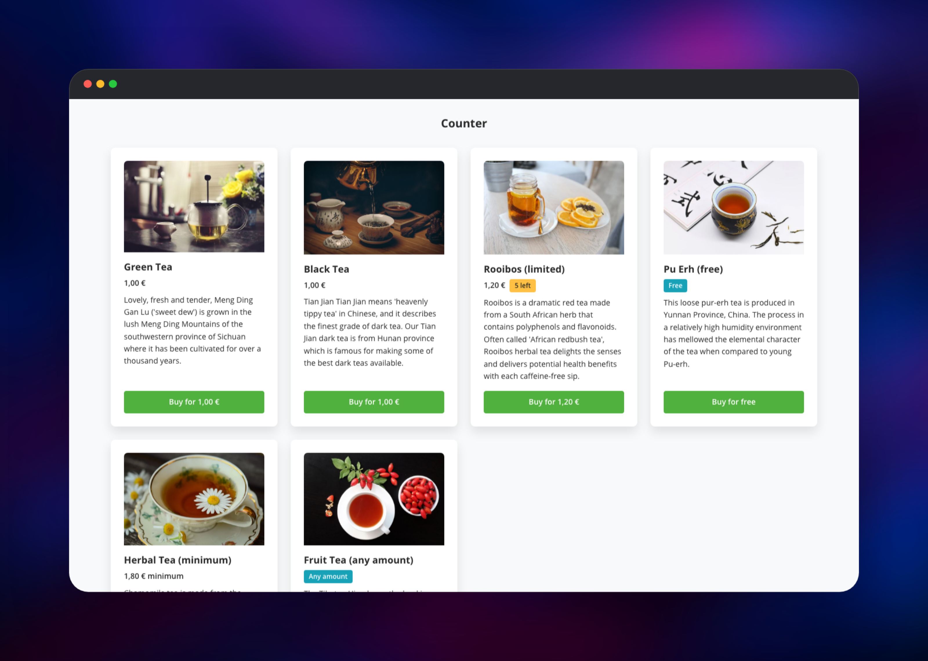 BTCPay point of sale app listing priced tea products