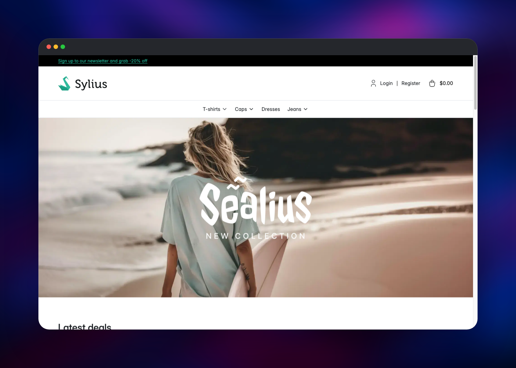 Sylius storefront homepage with the new collection banner
