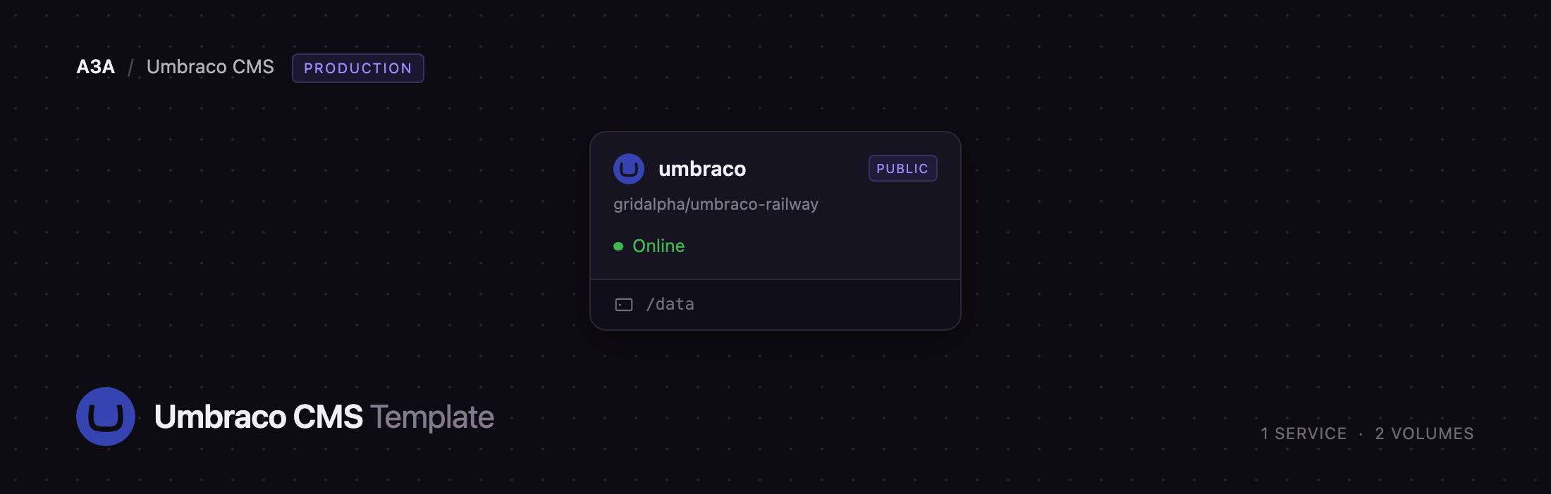 Umbraco service and its data volume on Railway