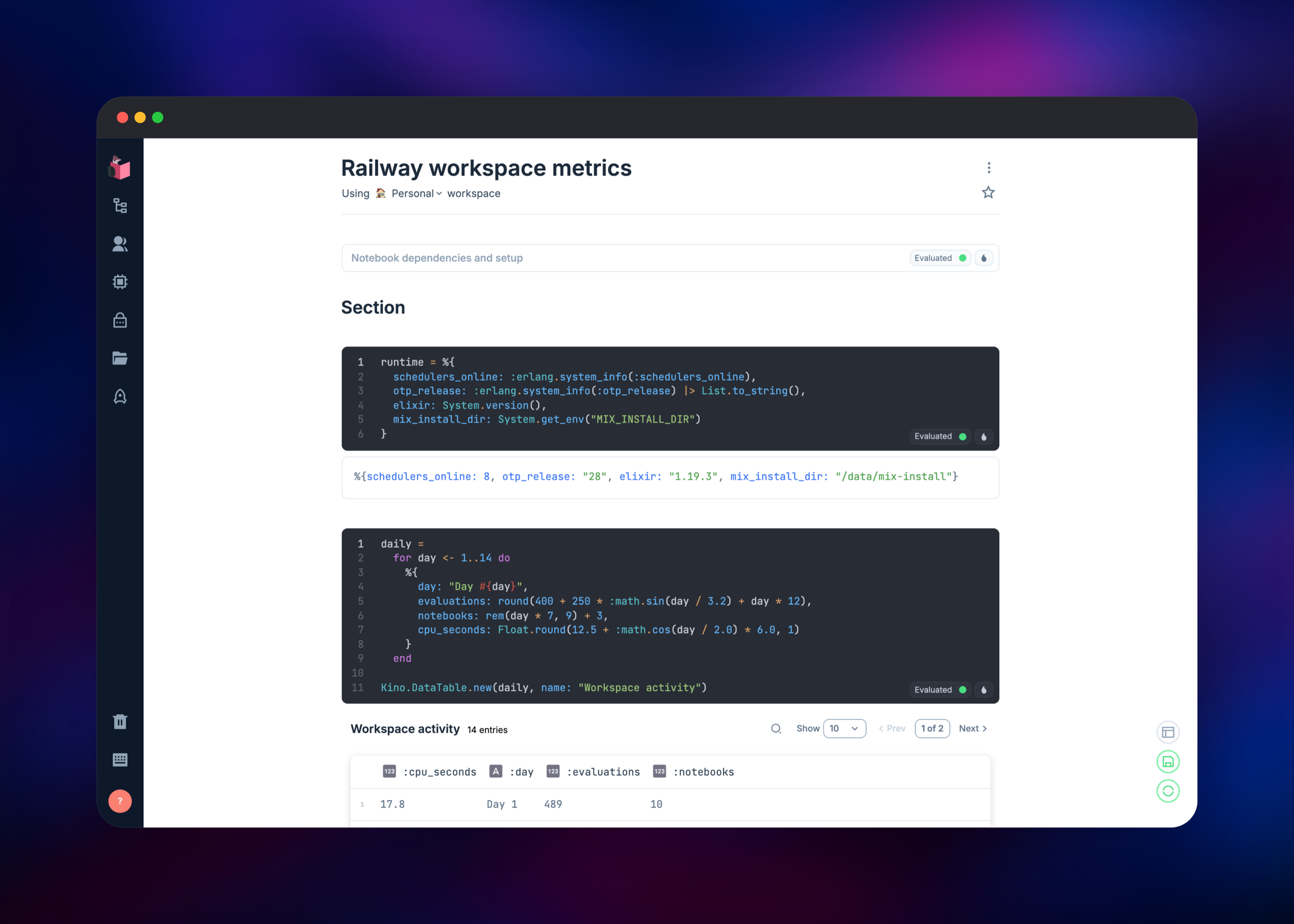 Elixir notebook cell evaluated against the Livebook runtime