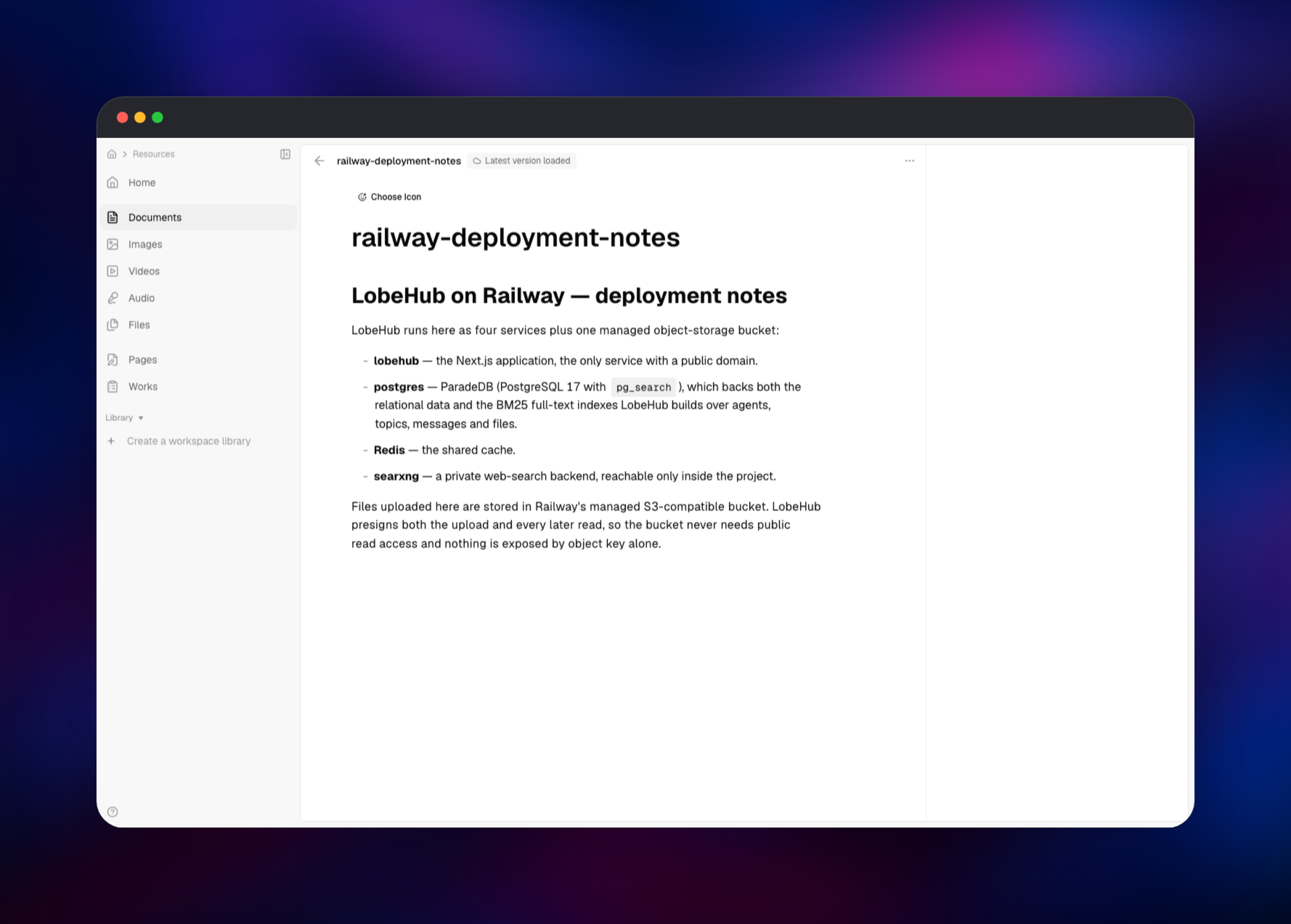 LobeHub rendering a Markdown document from object storage