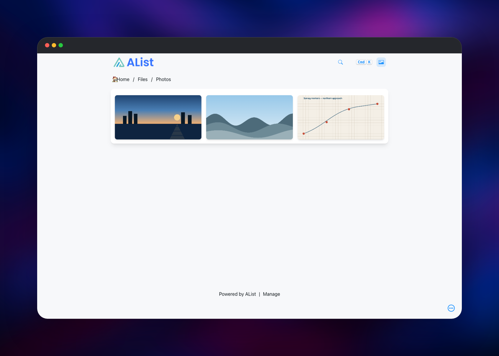 AList image view showing three photographs side by side