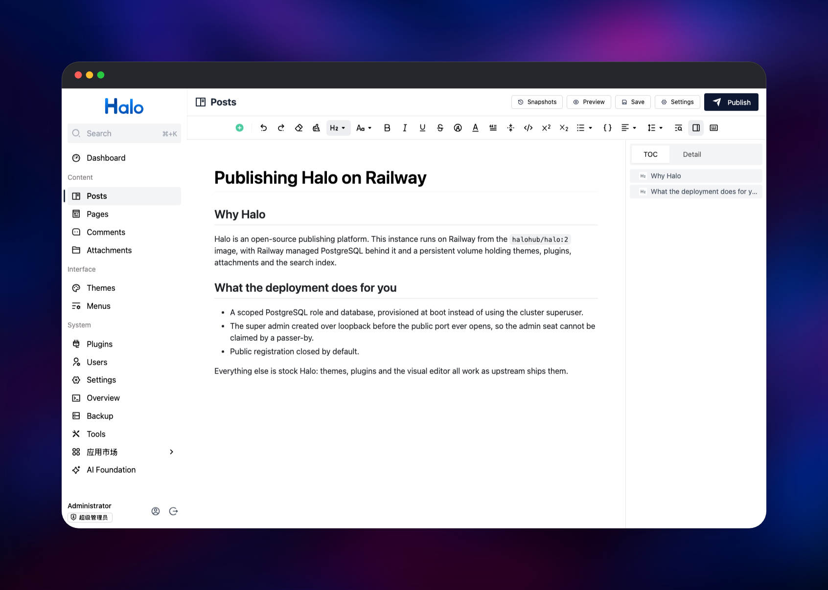 Writing a formatted post in the Halo editor