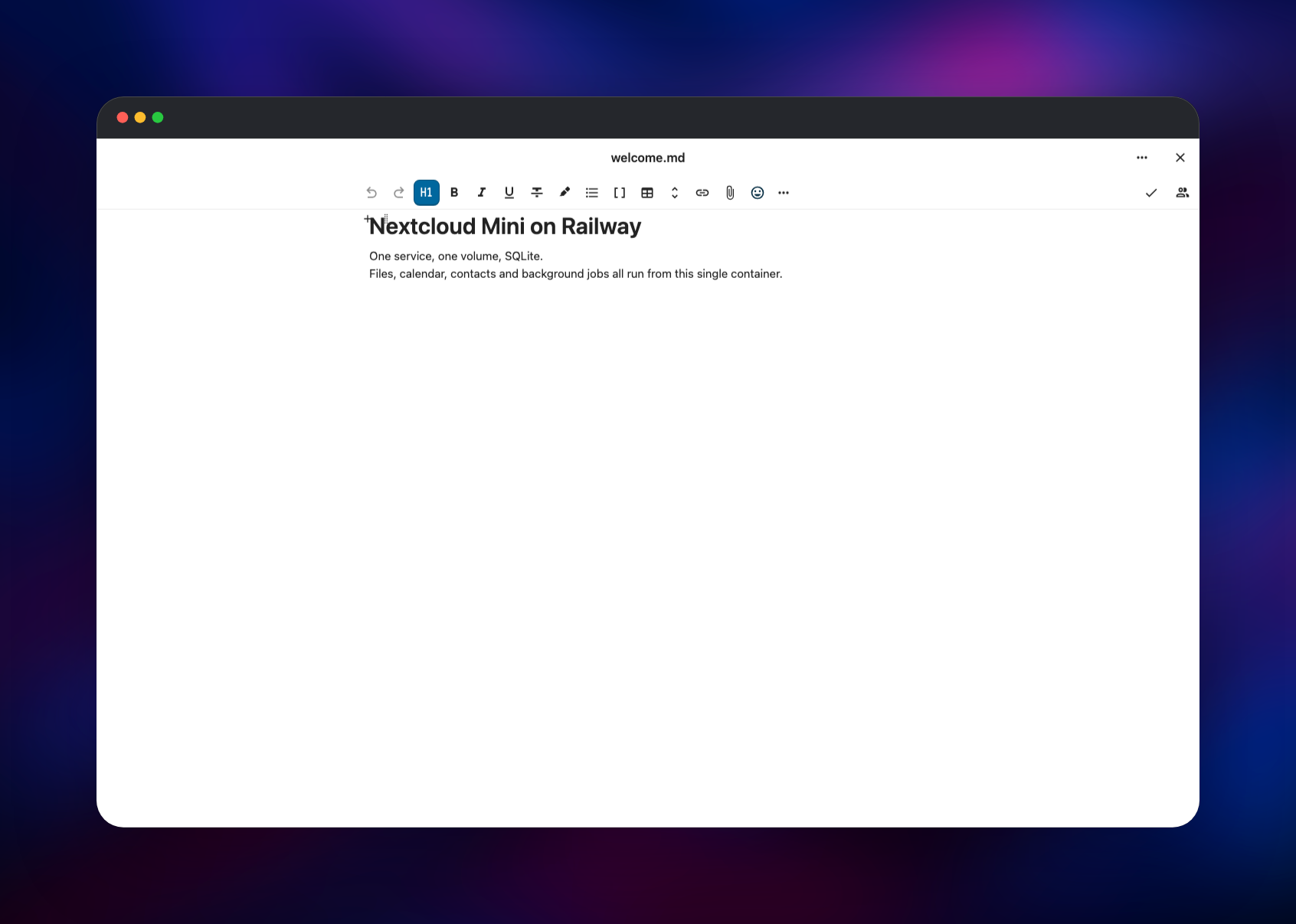 Editing a markdown note in the Nextcloud text editor