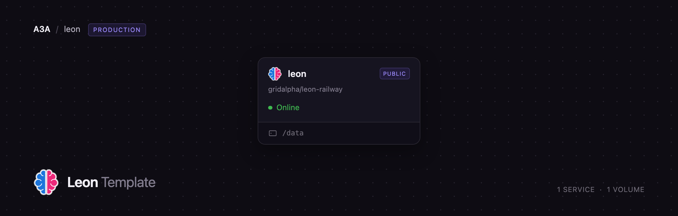 Leon running as a single Railway service with a volume