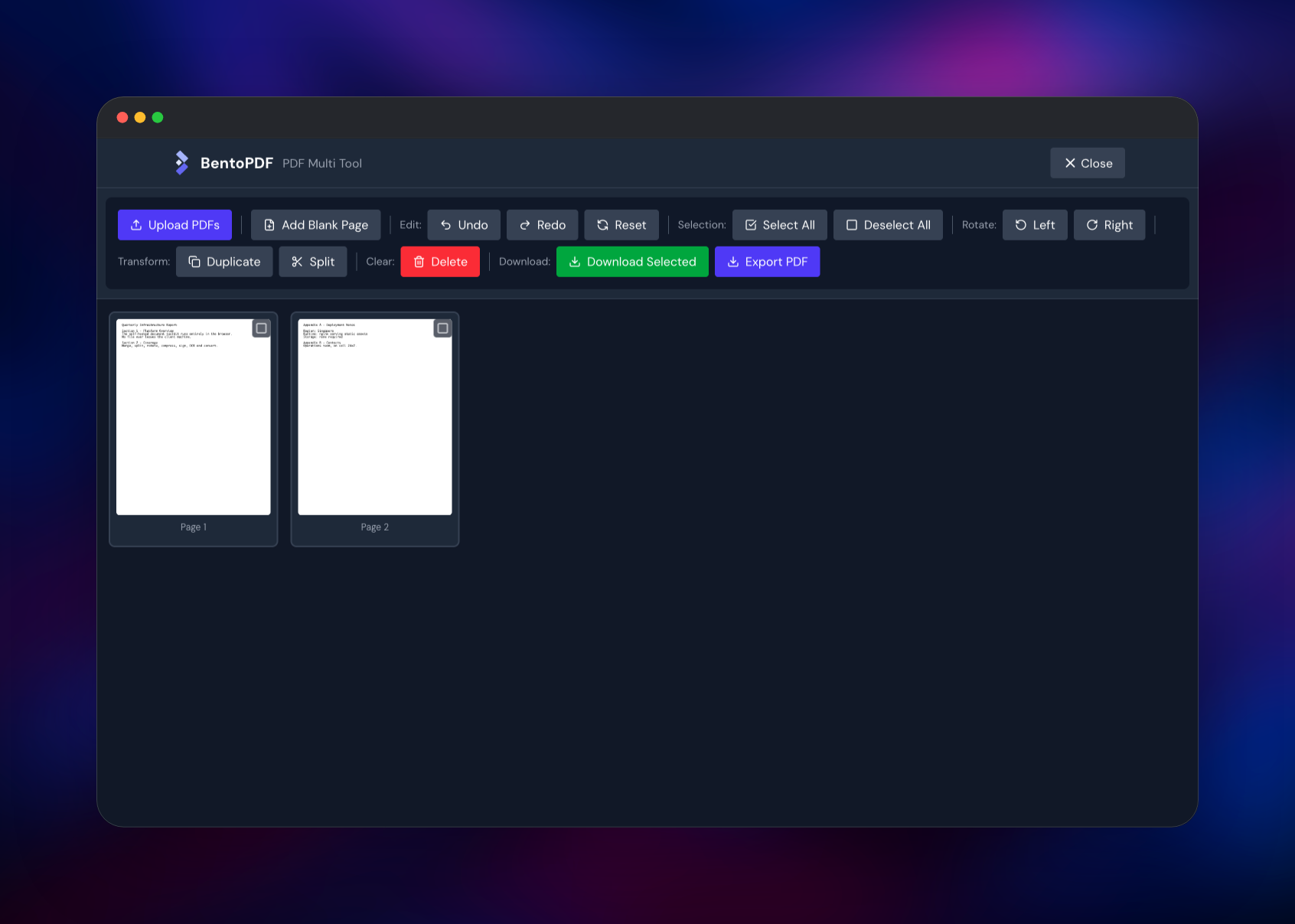 BentoPDF multi tool showing the merged document pages