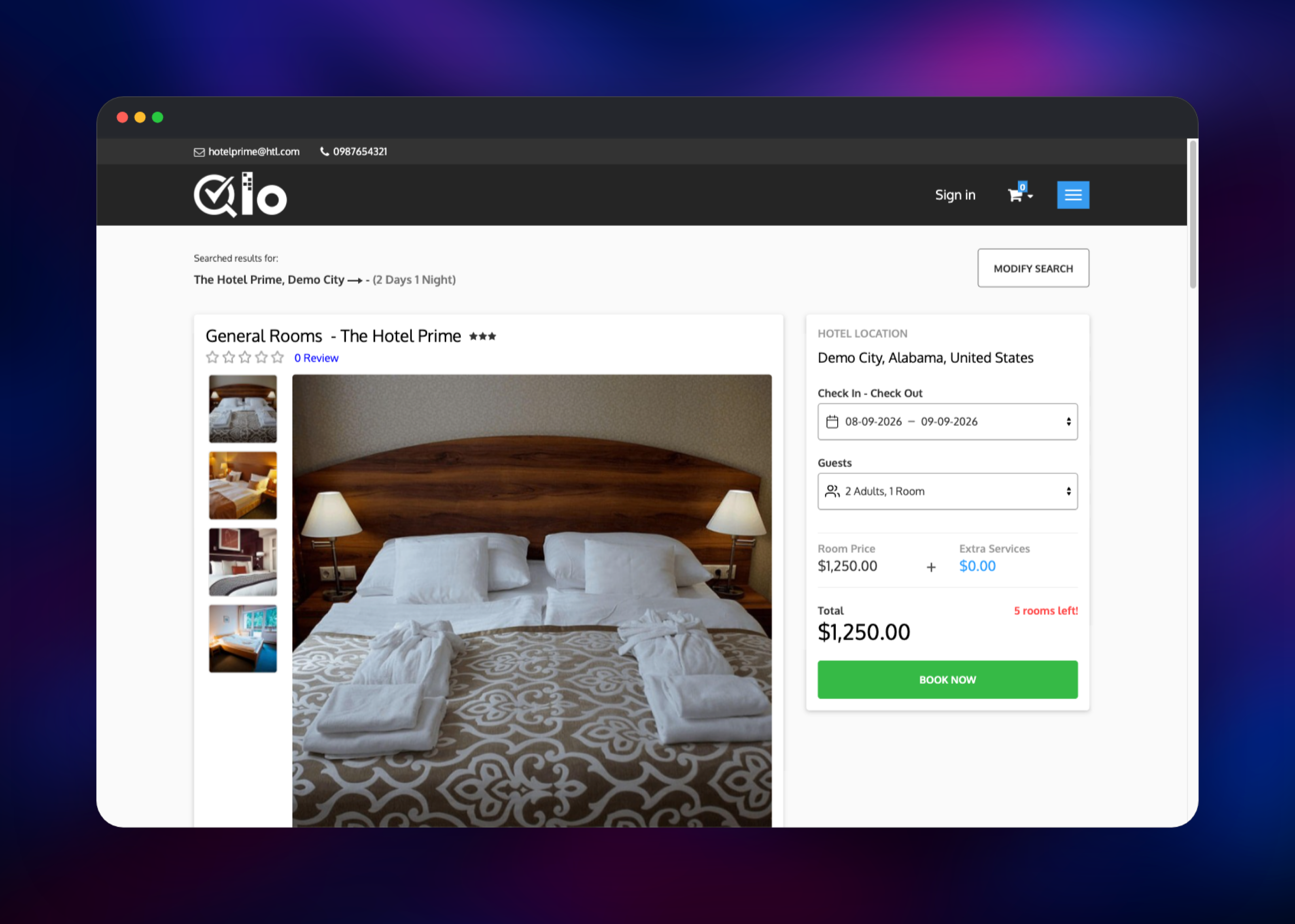 Room type page showing nightly price and rooms left