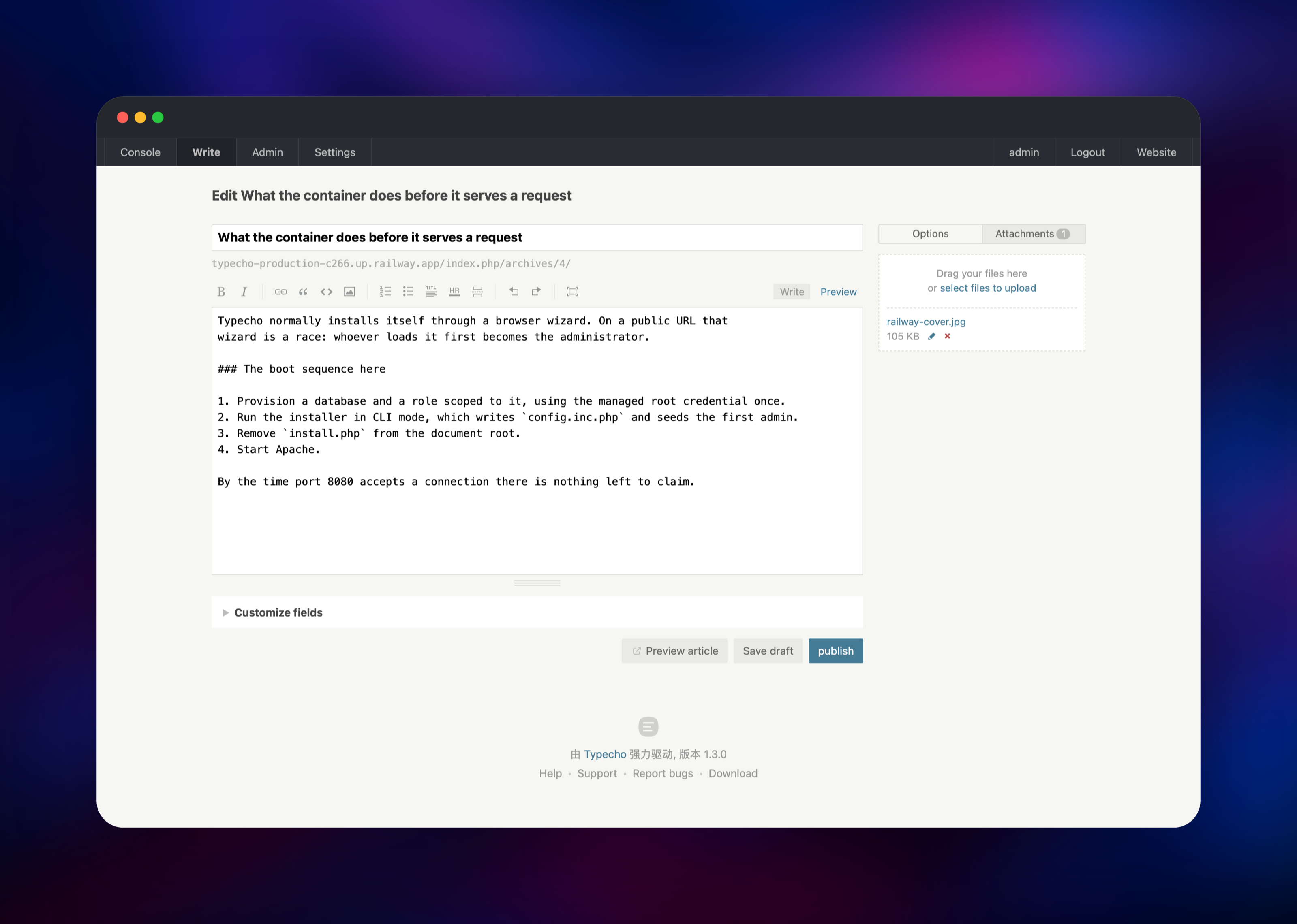 Writing a Typecho post in Markdown with an image attached