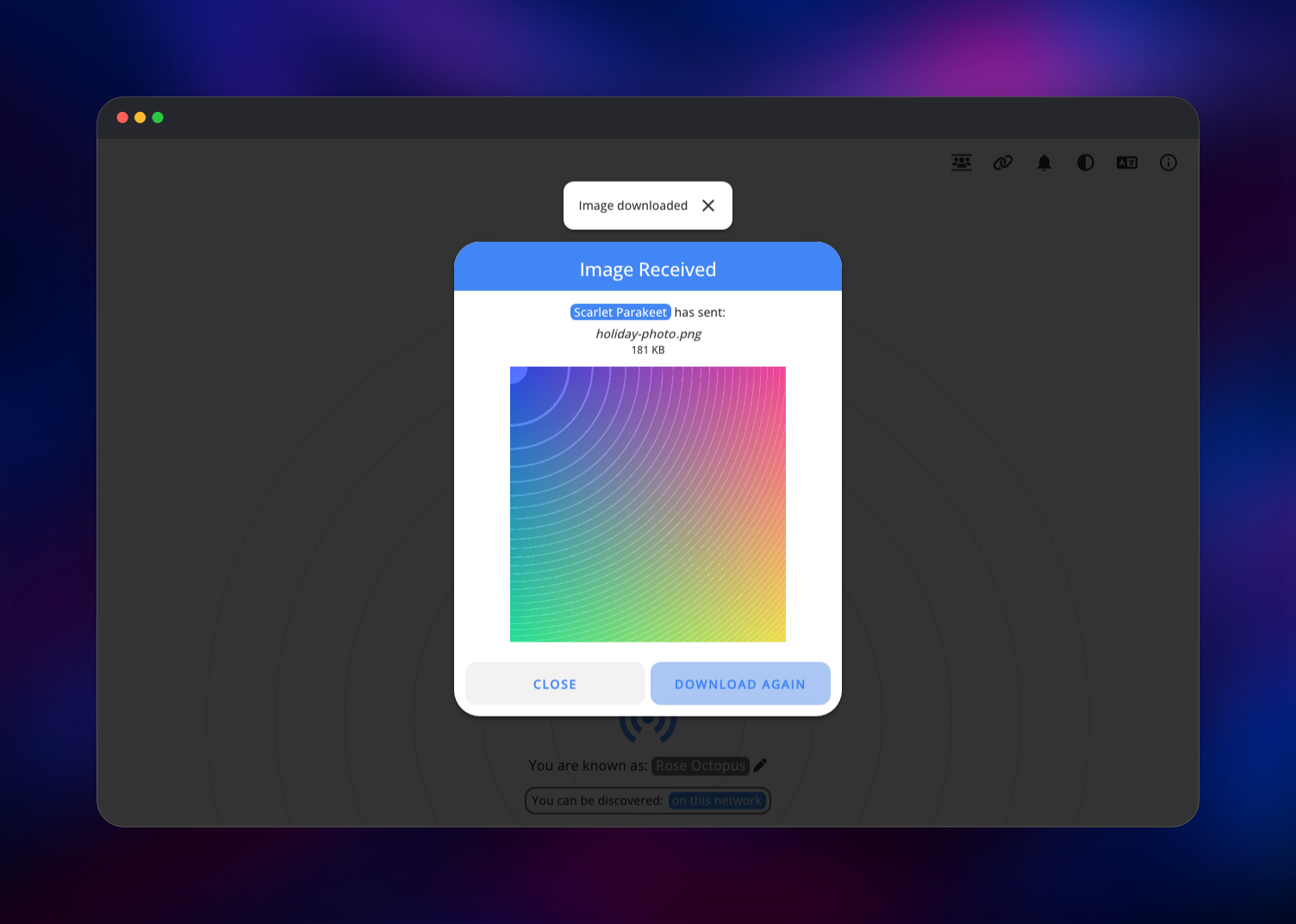 PairDrop showing a received image with its preview