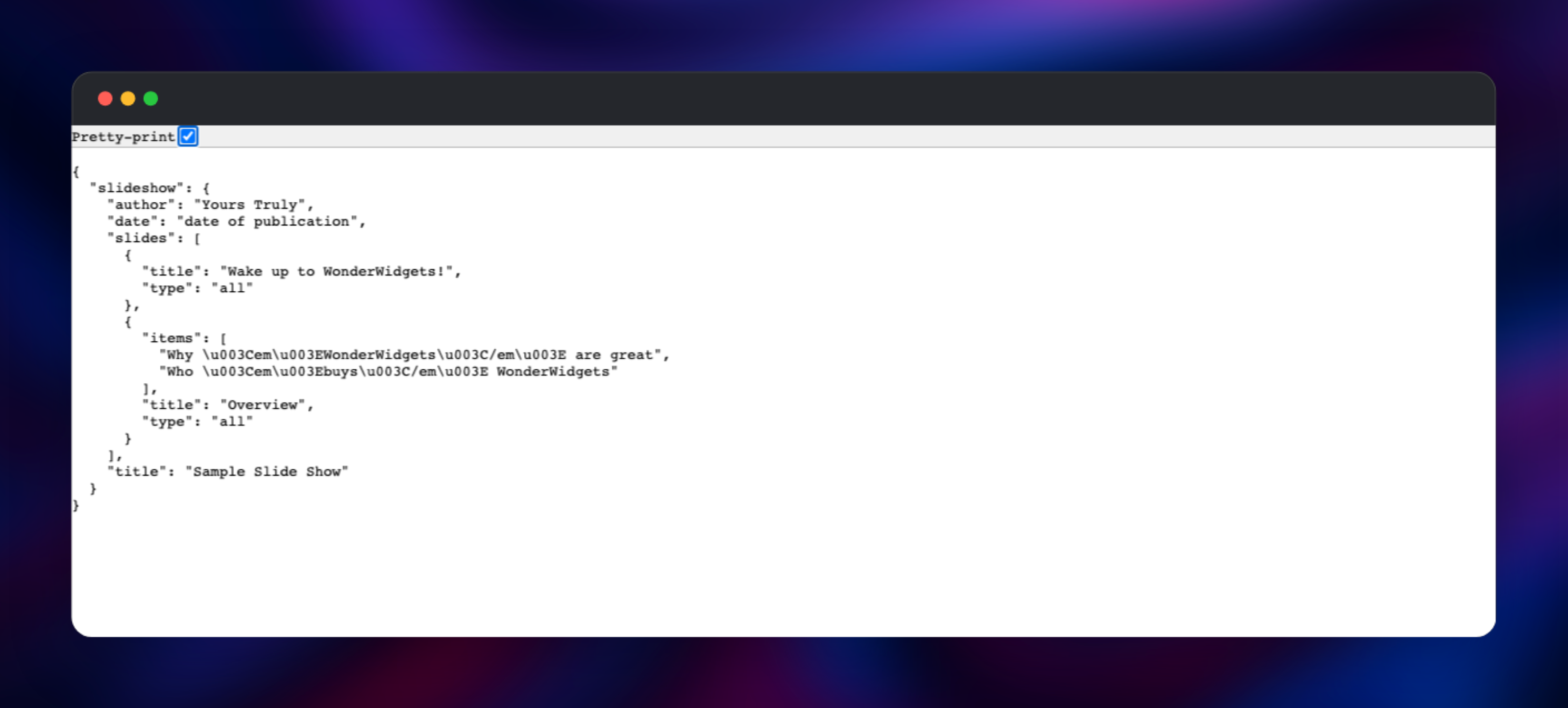 Upstream JSON document returned through a Tyk listen path