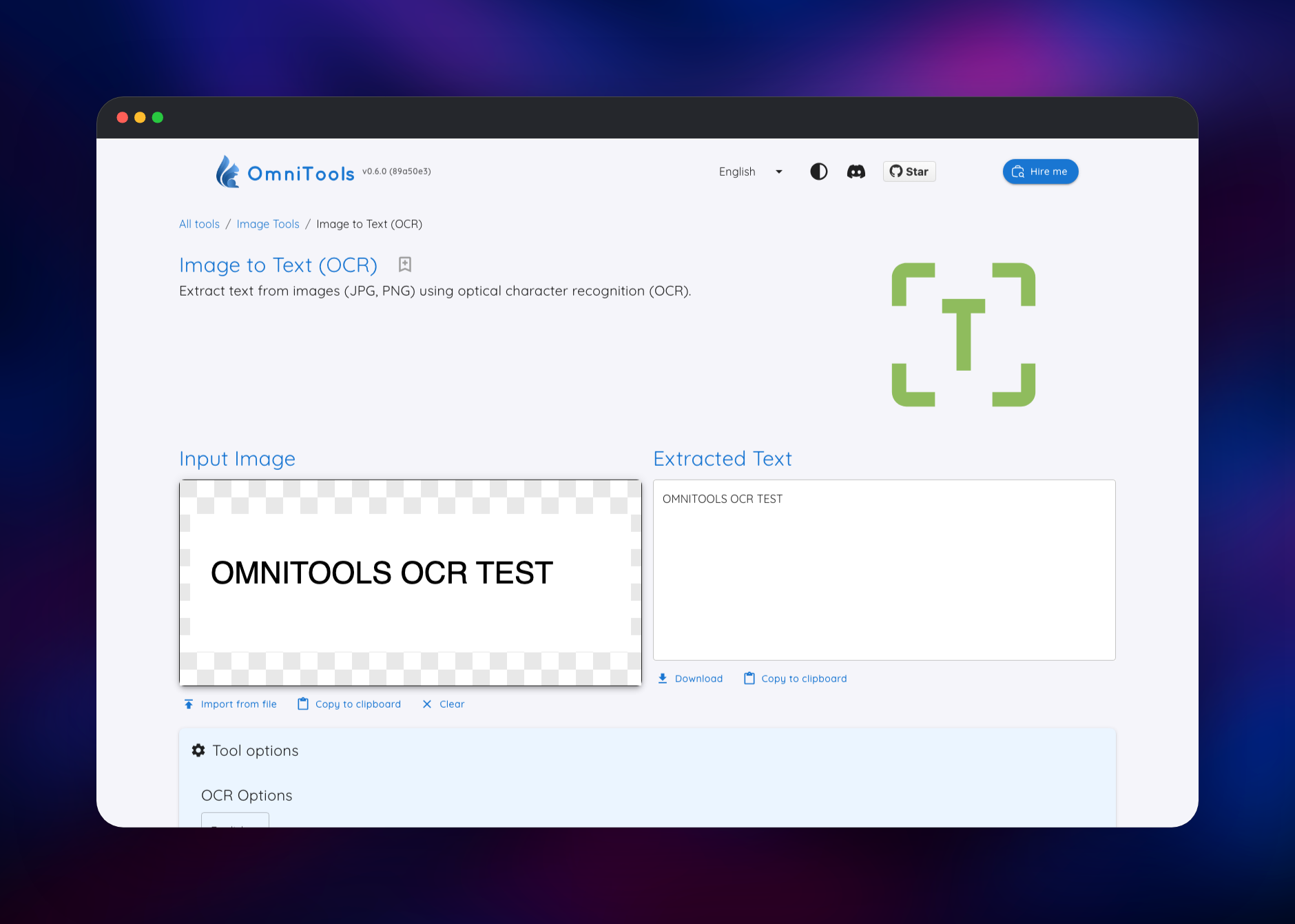 Image to Text tool reading words out of an uploaded picture
