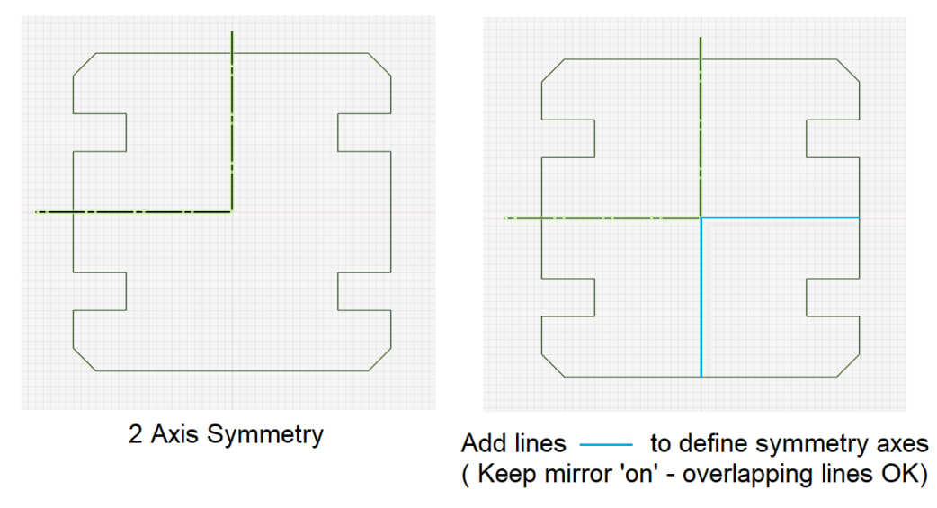 DesignSpark Mechanical Mirror symmetry with construction line