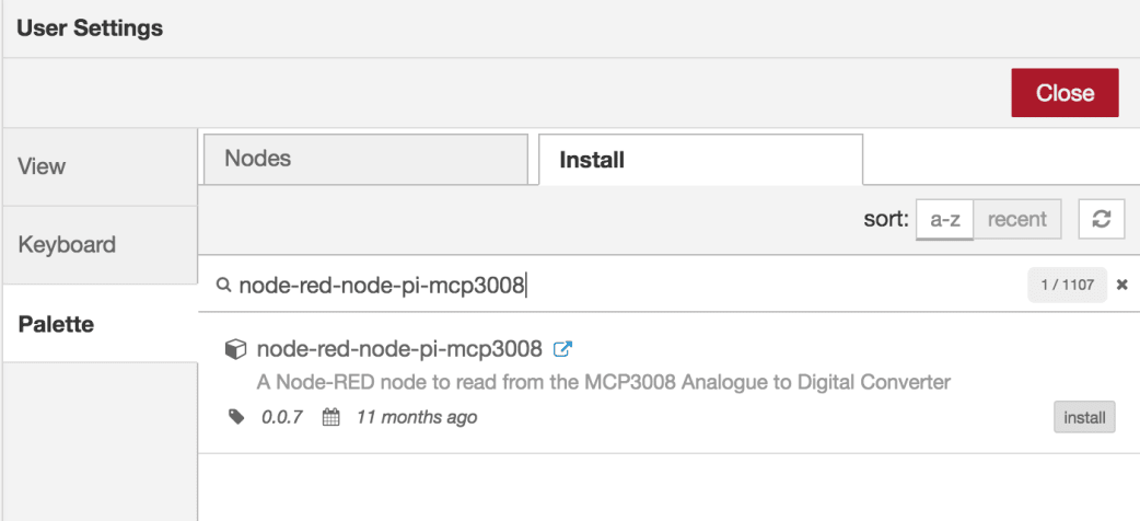 User settings for node red