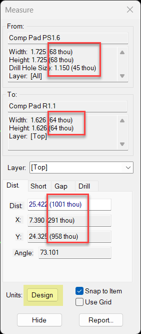 Measure tool illustrating dual units