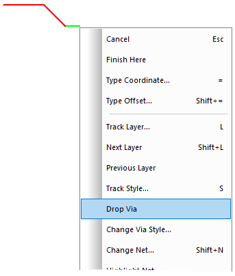Drop Via Option in Menu