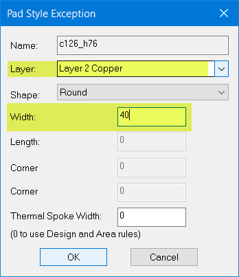 enter a smaller pad diameter of 40