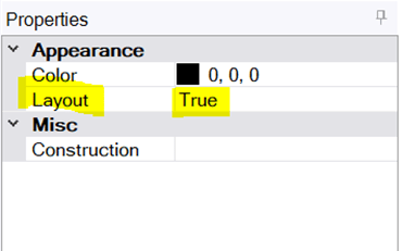 Within Properties Select Layout is True