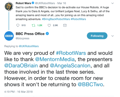 Robot wars twitter outlet