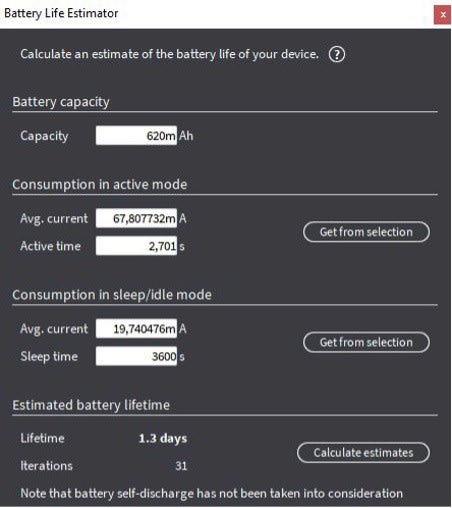 Qoitech Battery Life Estimator Screen