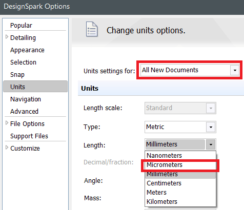 Setting a small scale - Options