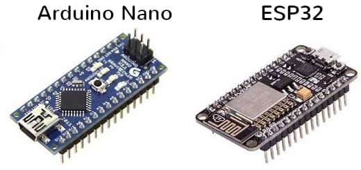 The Arduino Nano and an ESP32 dev board