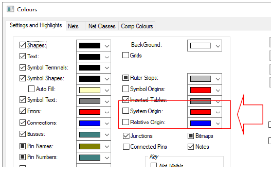 Schematic colours dialog