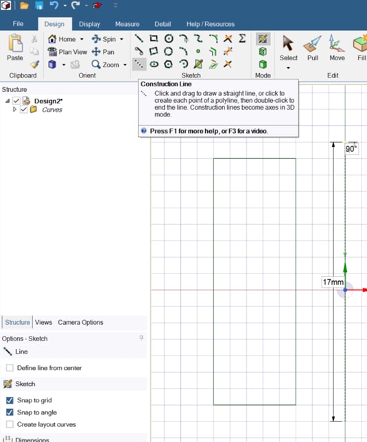 Click the Construction line in Sketch menu